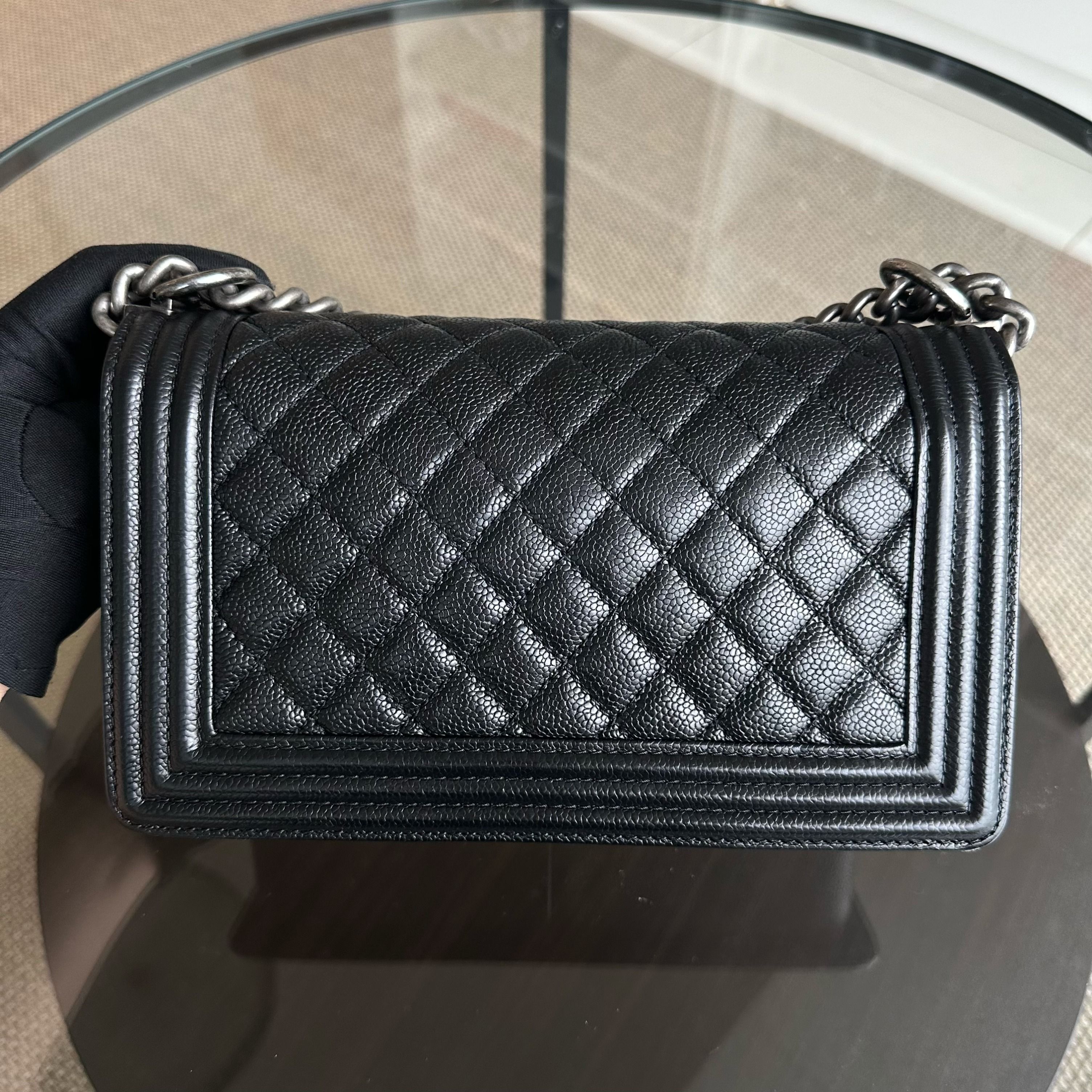 Chanel Caviar Boy Old Medium 25CM Quilted Calfskin Leboy Black RSHW No 20 - Luxury Evermore