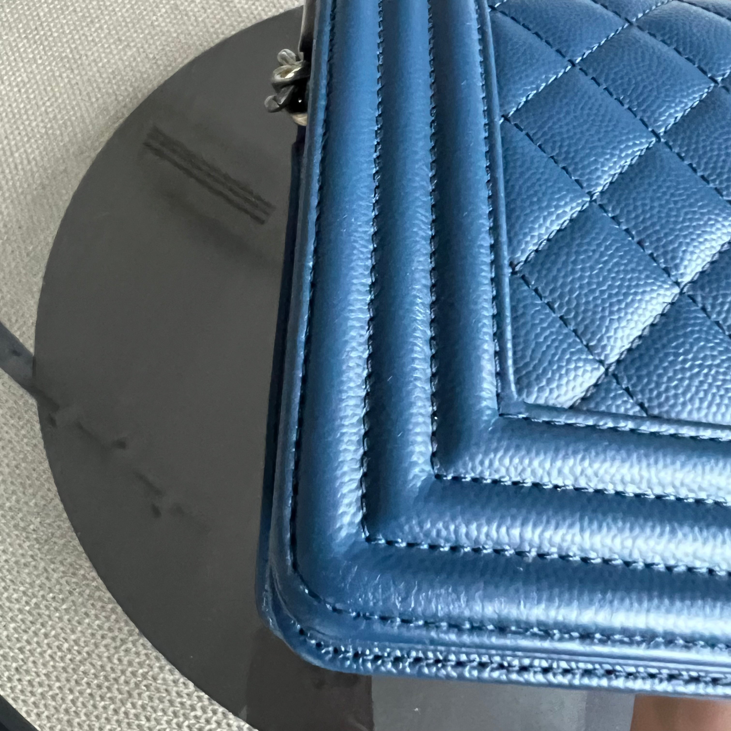 Chanel Caviar Boy Old Medium 25CM Quilted Grained Calfskin Dark Blue Leboy Ruthenium Silver Hardware Series 25 - Luxury Evermore