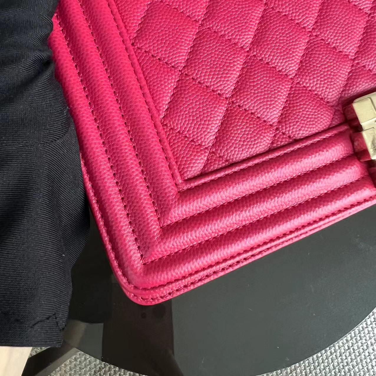 Chanel Caviar Boy Old Medium 25CM Quilted Grained Calfskin Hot Pink Golden Hardware Series 23 - Luxury Evermore