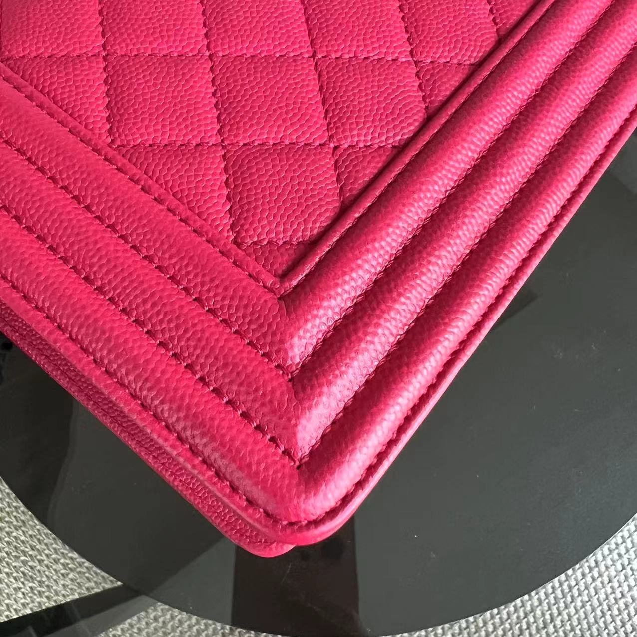 Chanel Caviar Boy Old Medium 25CM Quilted Grained Calfskin Hot Pink Golden Hardware Series 23 - Luxury Evermore