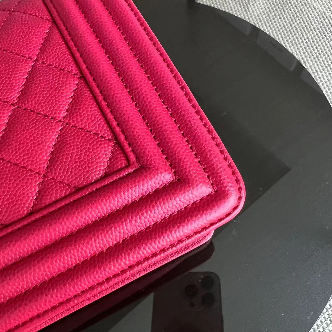 Chanel Caviar Boy Old Medium 25CM Quilted Grained Calfskin Hot Pink Golden Hardware Series 23 - Luxury Evermore