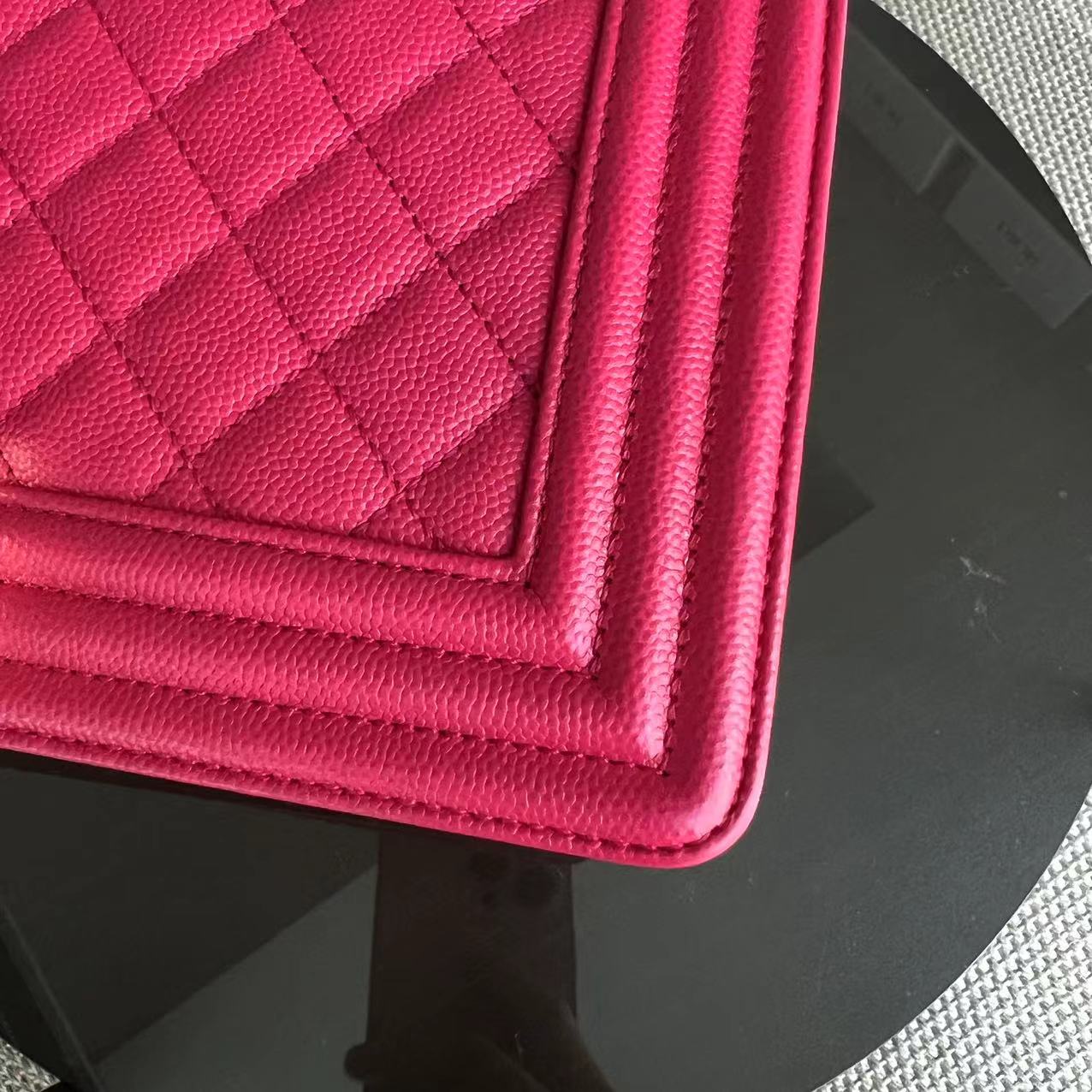 Chanel Caviar Boy Old Medium 25CM Quilted Grained Calfskin Hot Pink Golden Hardware Series 23 - Luxury Evermore