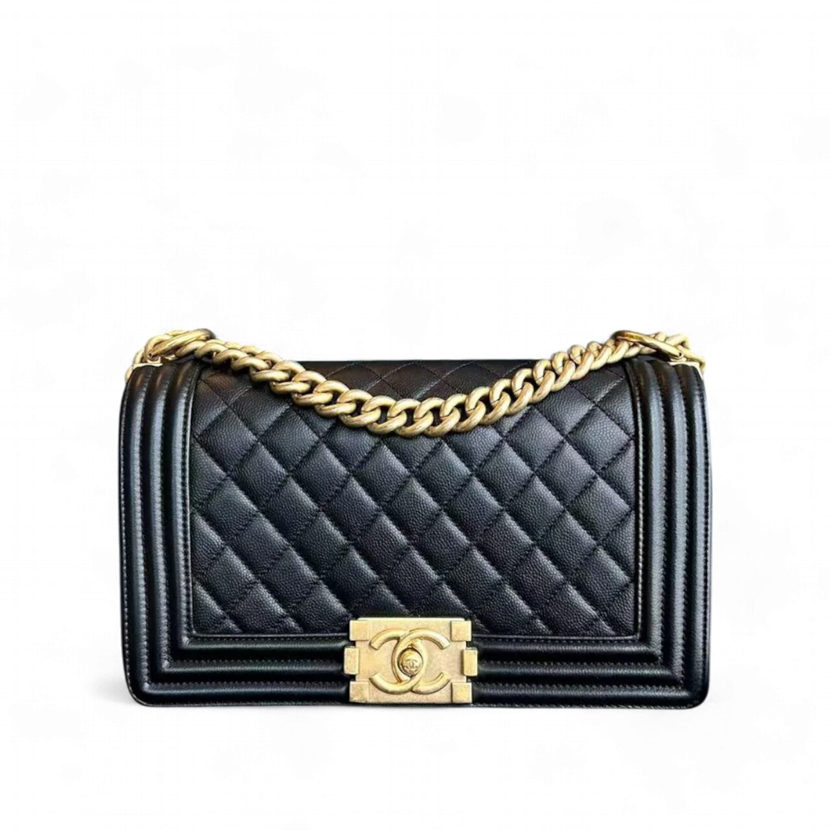 Chanel Caviar Boy Old Medium 25CM Quilted Grained Calfskin Leboy Black GHW