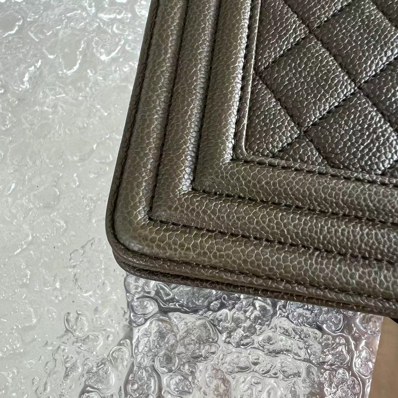 Chanel Caviar Boy Old Medium 25CM Quilted Grained Calfskin Olive Green Ruthenium Silver Hardware Series 23 - Luxury Evermore