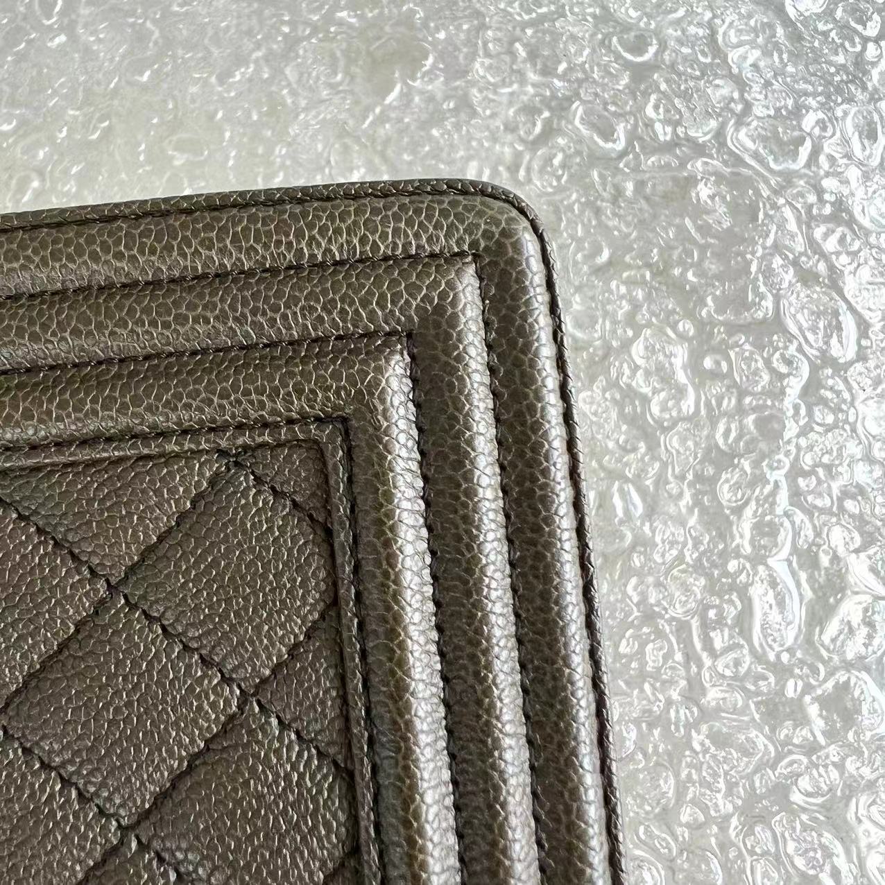 Chanel Caviar Boy Old Medium 25CM Quilted Grained Calfskin Olive Green Ruthenium Silver Hardware Series 23 - Luxury Evermore