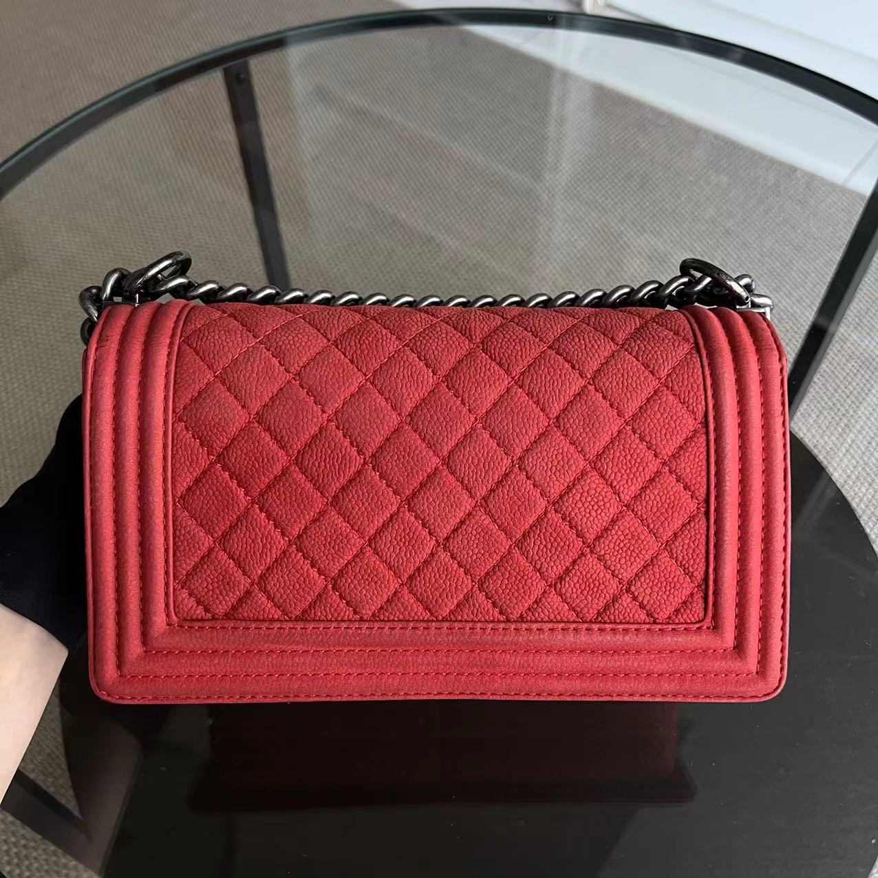 Chanel Caviar Boy Old Medium 25CM Quilted Suede Calfskin Red Leboy Silver Hardware Series 18 - Luxury Evermore