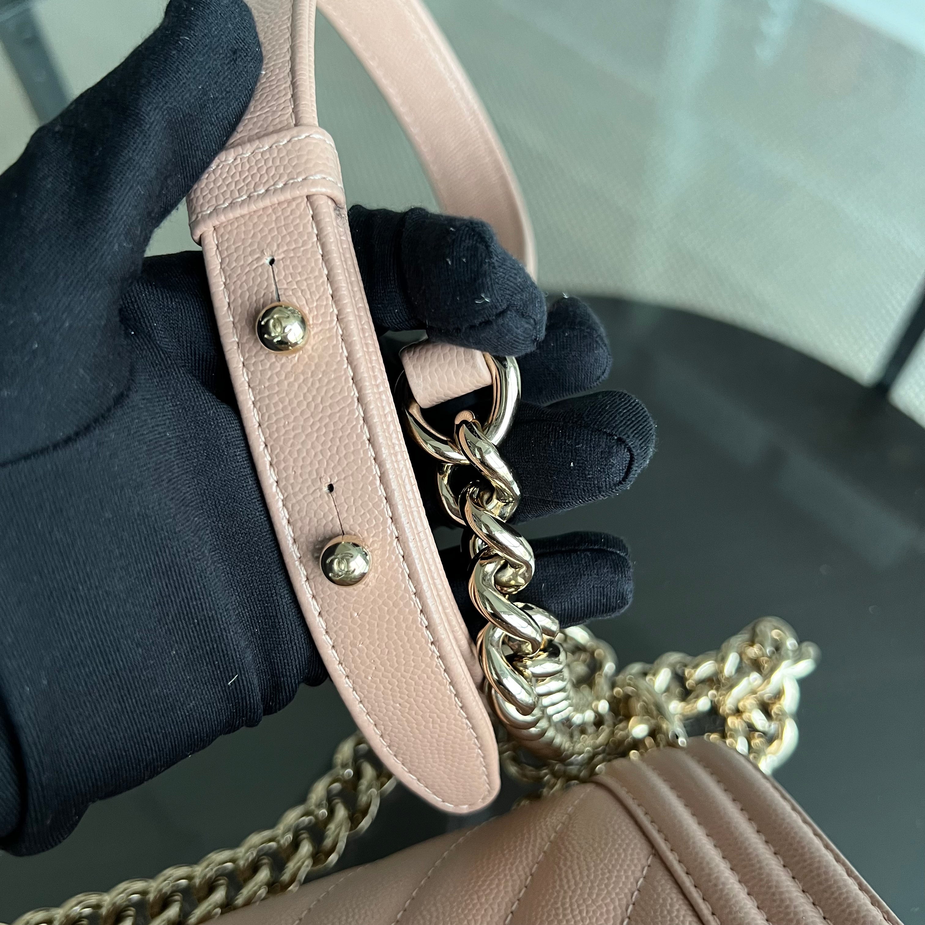 Chanel Caviar Boy Small 20CM Chevron Pink Nude Grained Calfskin Gold Hardware Series 25 - Luxury Evermore