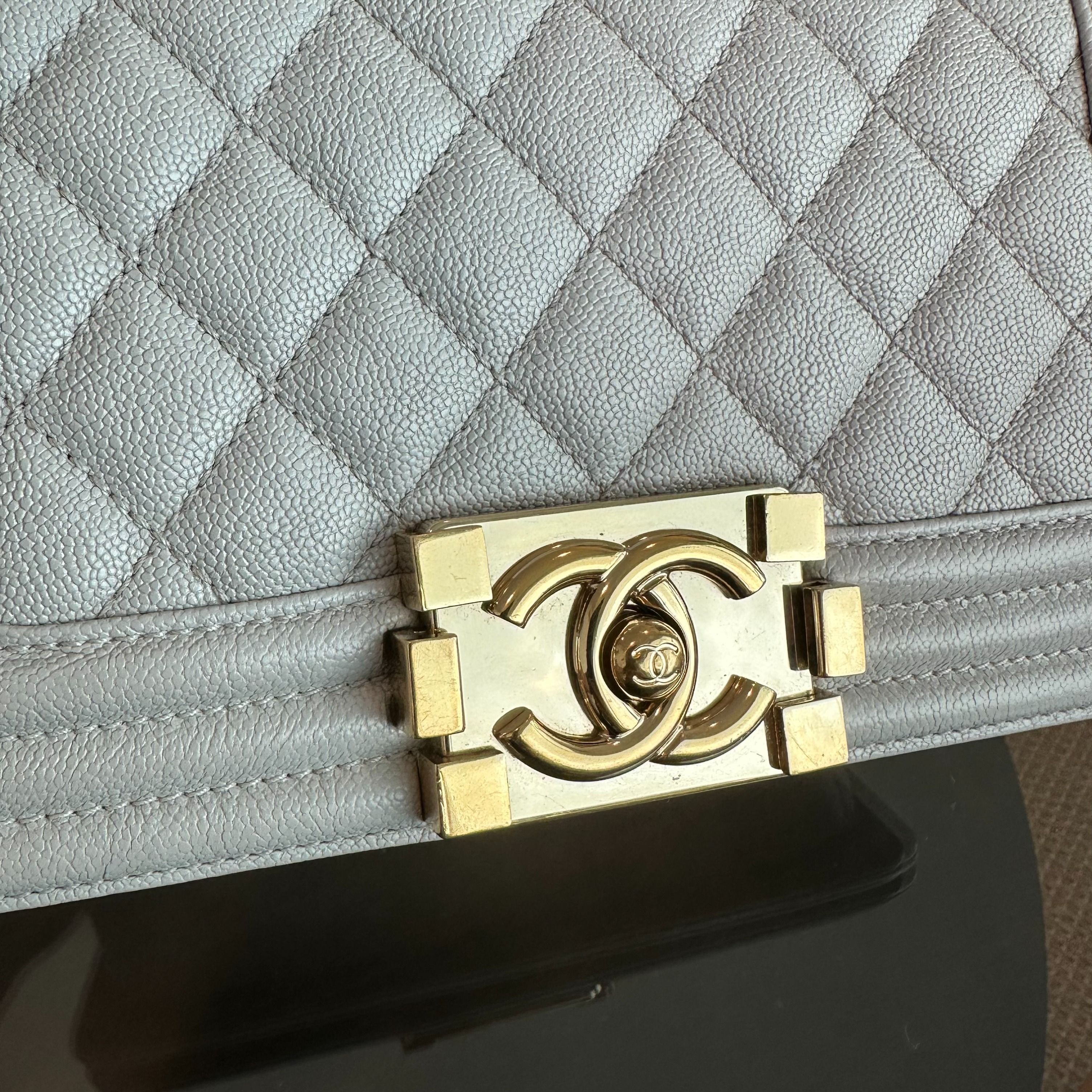 Chanel Caviar Boy Small 20CM Light Grey Leboy GHW No 28 - Luxury Evermore