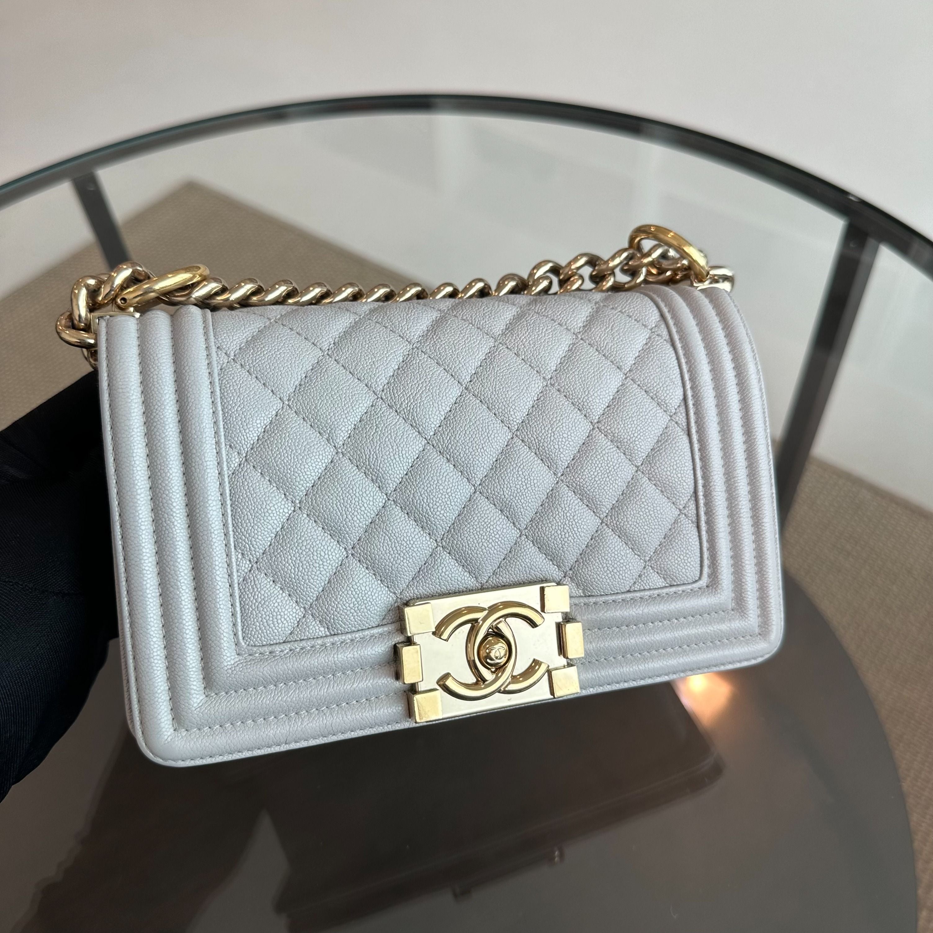 Chanel Caviar Boy Small 20CM Light Grey Leboy GHW No 28 - Luxury Evermore