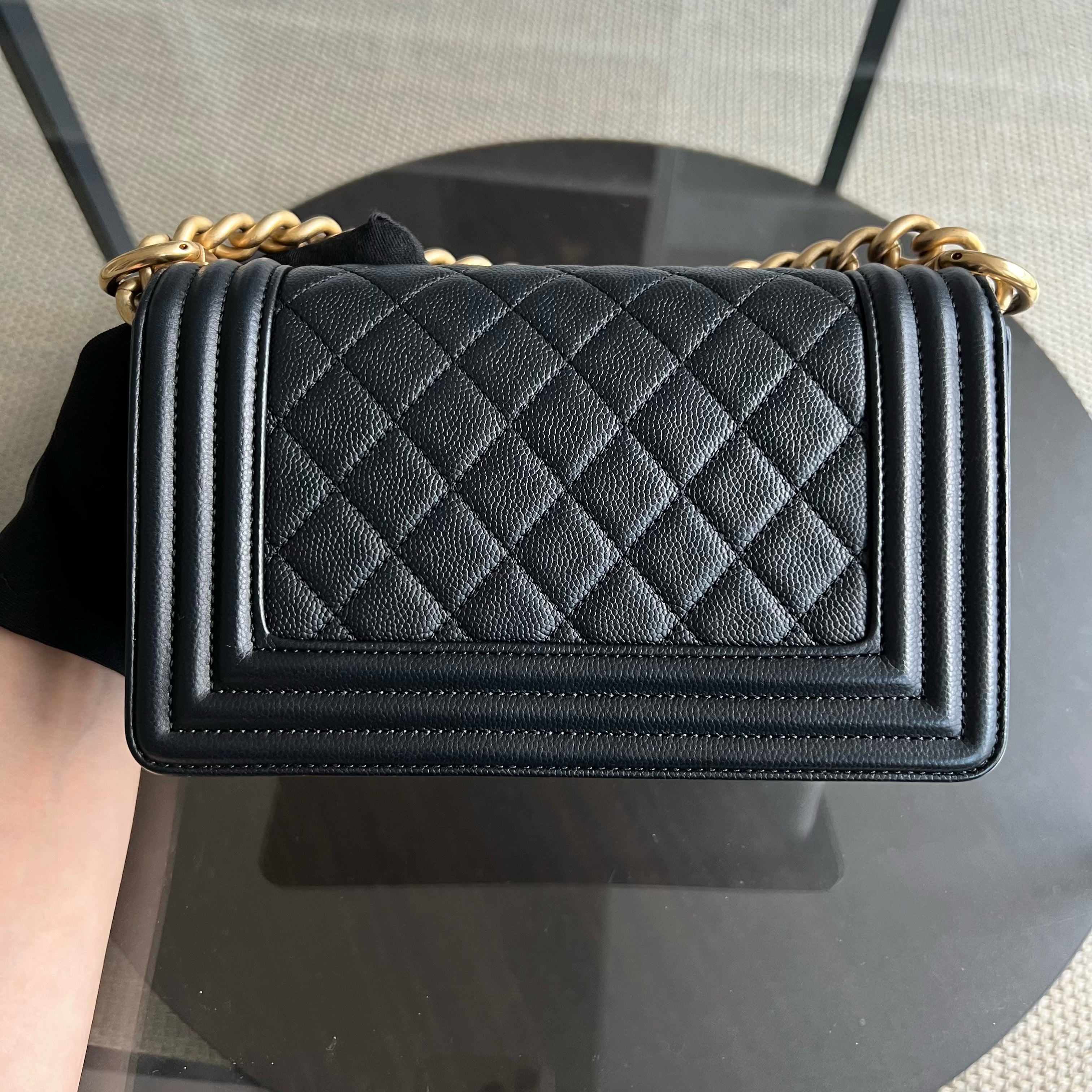 Chanel Caviar Boy Small 20CM Quilted Grained Calfskin Black Leboy Golden Hardware Series 24 - Luxury Evermore