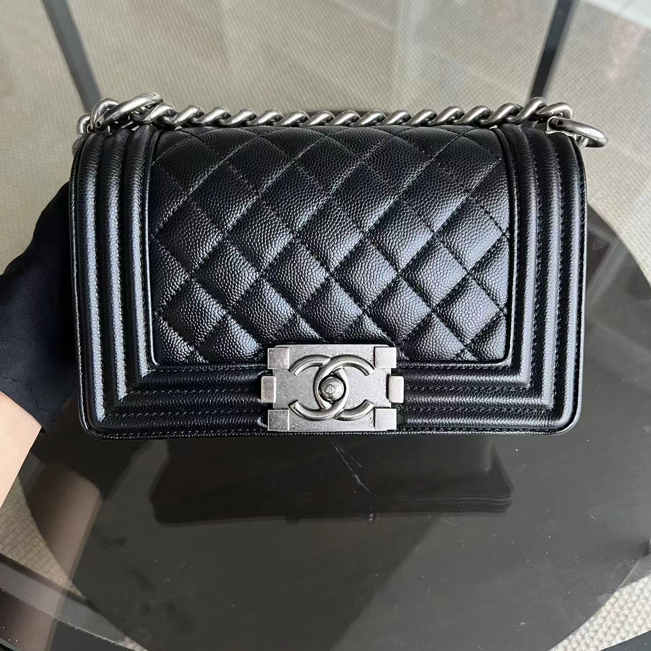 Chanel Caviar Boy Small 20CM Quilted Grained Calfskin Black Ruthenium Silver Hardware Series 27 - Luxury Evermore