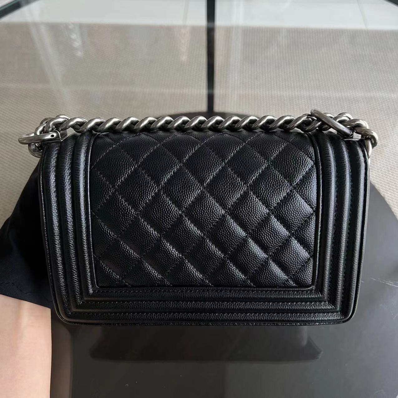 Chanel Caviar Boy Small 20CM Quilted Grained Calfskin Black Ruthenium Silver Hardware Series 27 - Luxury Evermore