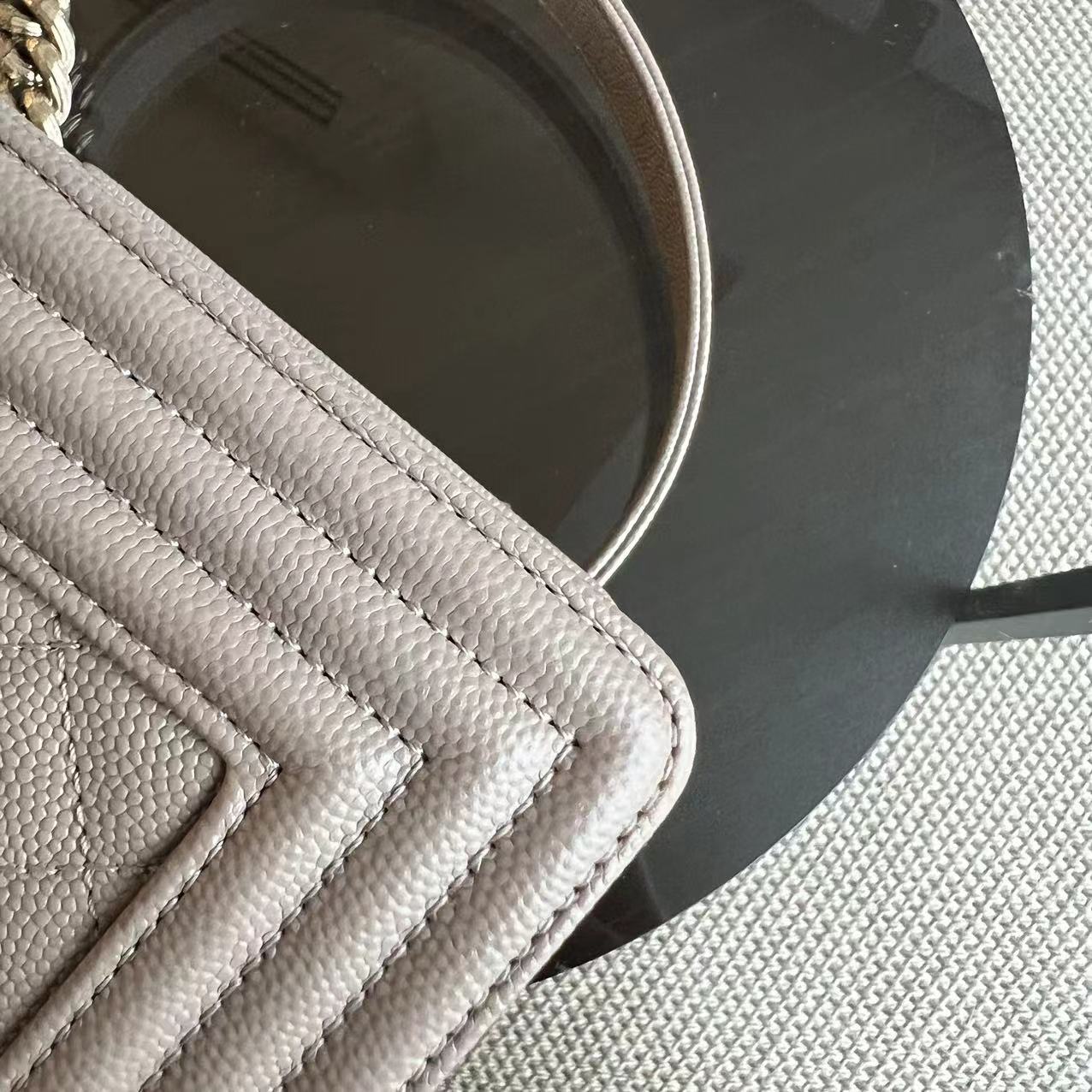 Chanel Caviar Boy Small 20CM Quilted Grained Calfskin Light Grey Gray Golden Hardware Series 23 - Luxury Evermore