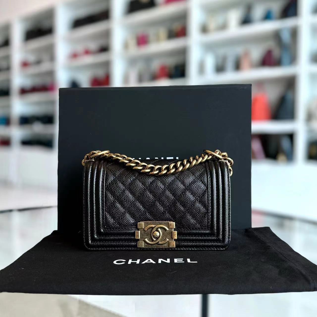 Chanel Caviar Boy Small Quilted Calfskin Black RGHW No 19 - Luxury Evermore