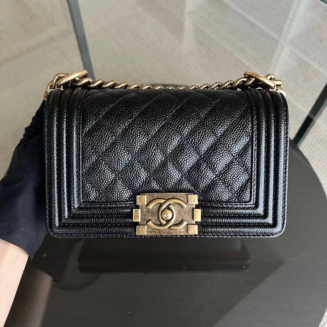 Chanel Caviar Boy Small Quilted Calfskin Black RGHW No 19 - Luxury Evermore