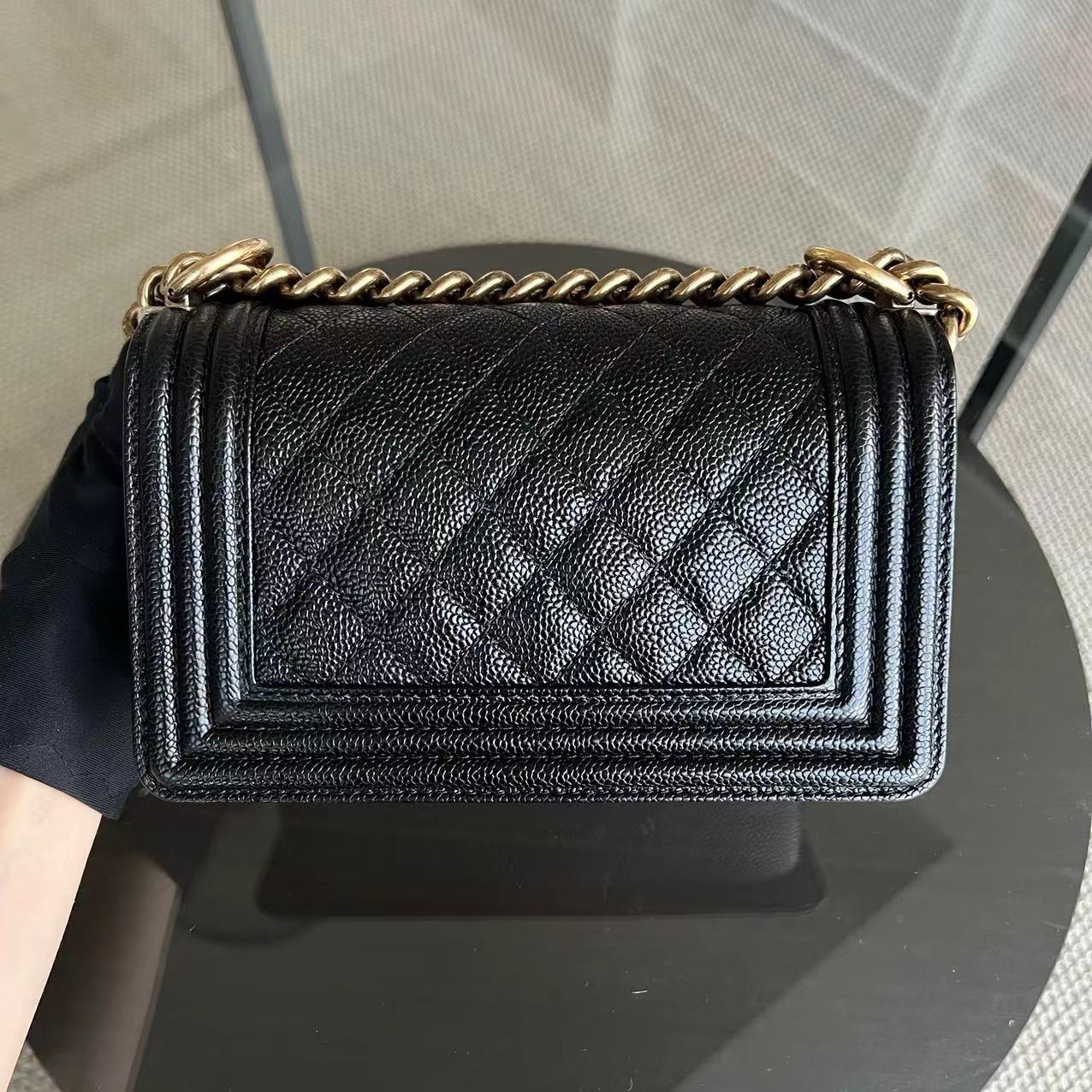 Chanel Caviar Boy Small Quilted Calfskin Black RGHW No 19 - Luxury Evermore