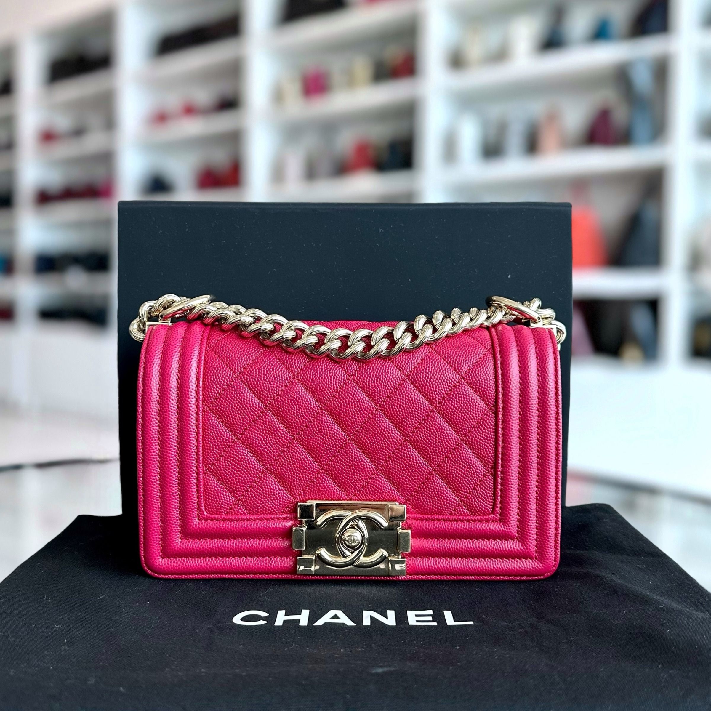 Chanel Caviar Boy Small Quilted Calfskin Leboy Hot Pink GHW No 23 - Luxury Evermore