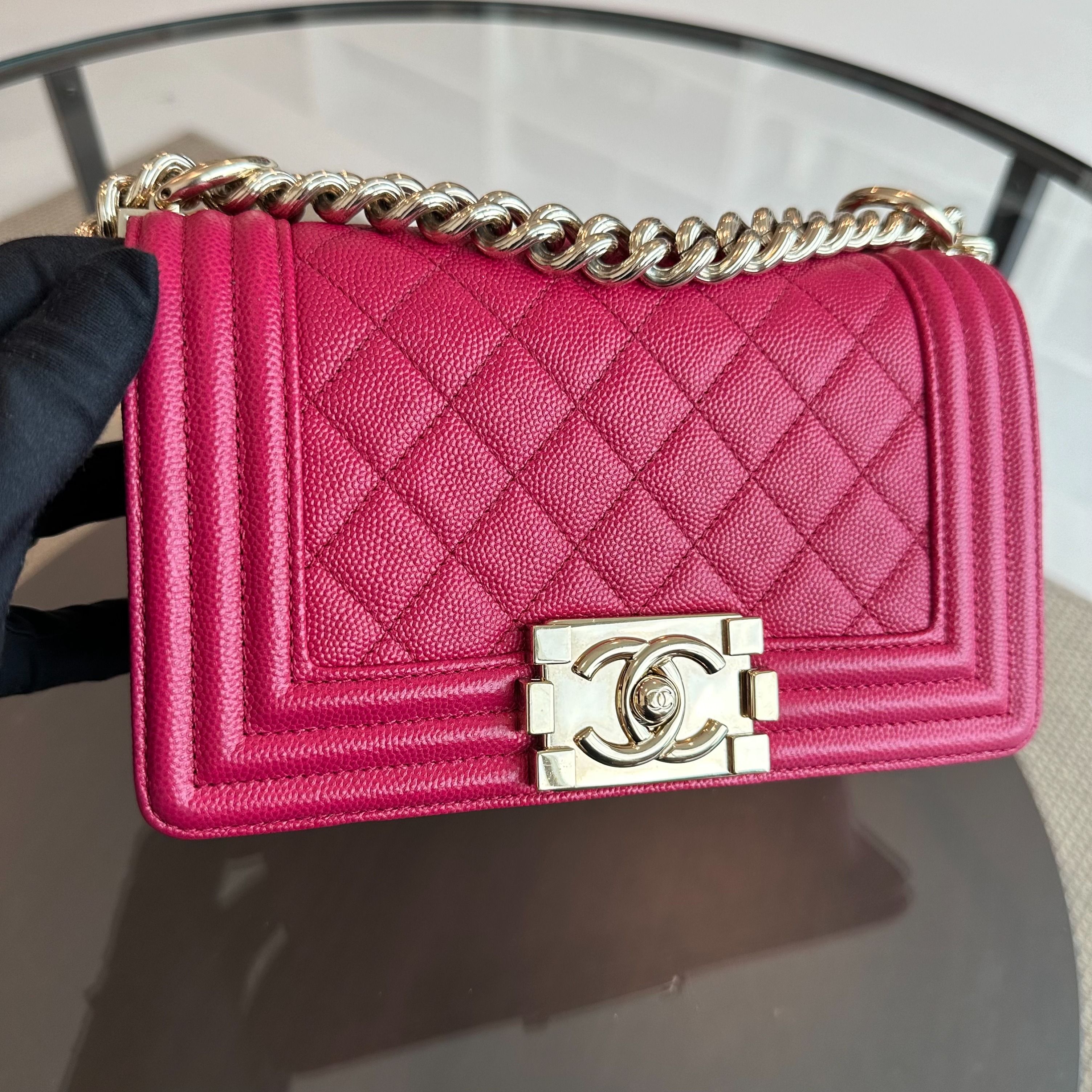 Chanel Caviar Boy Small Quilted Calfskin Leboy Hot Pink GHW No 23 - Luxury Evermore