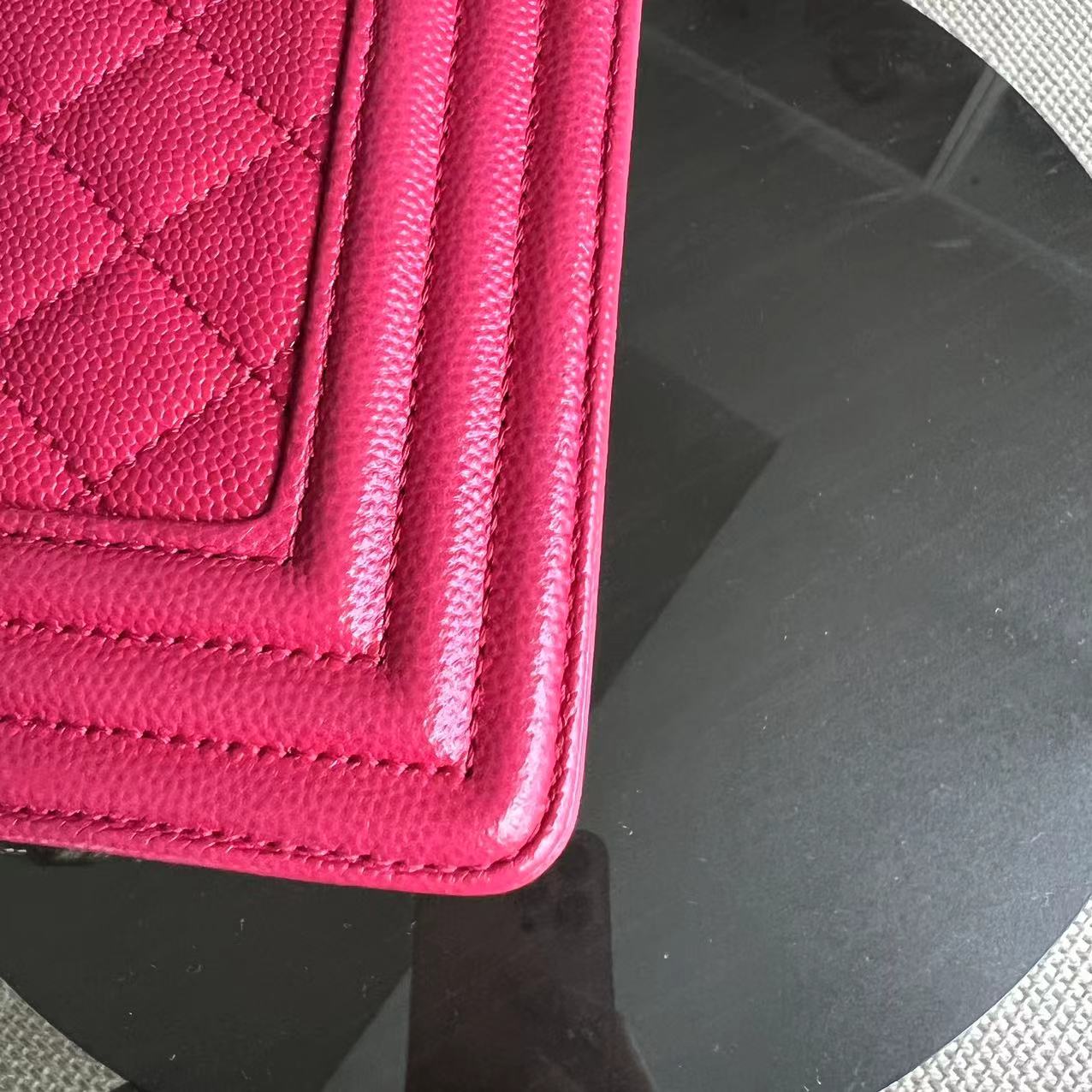 Chanel Caviar Boy Small Quilted Grained Calfskin Hot Pink Golden Hardware - Luxury Evermore