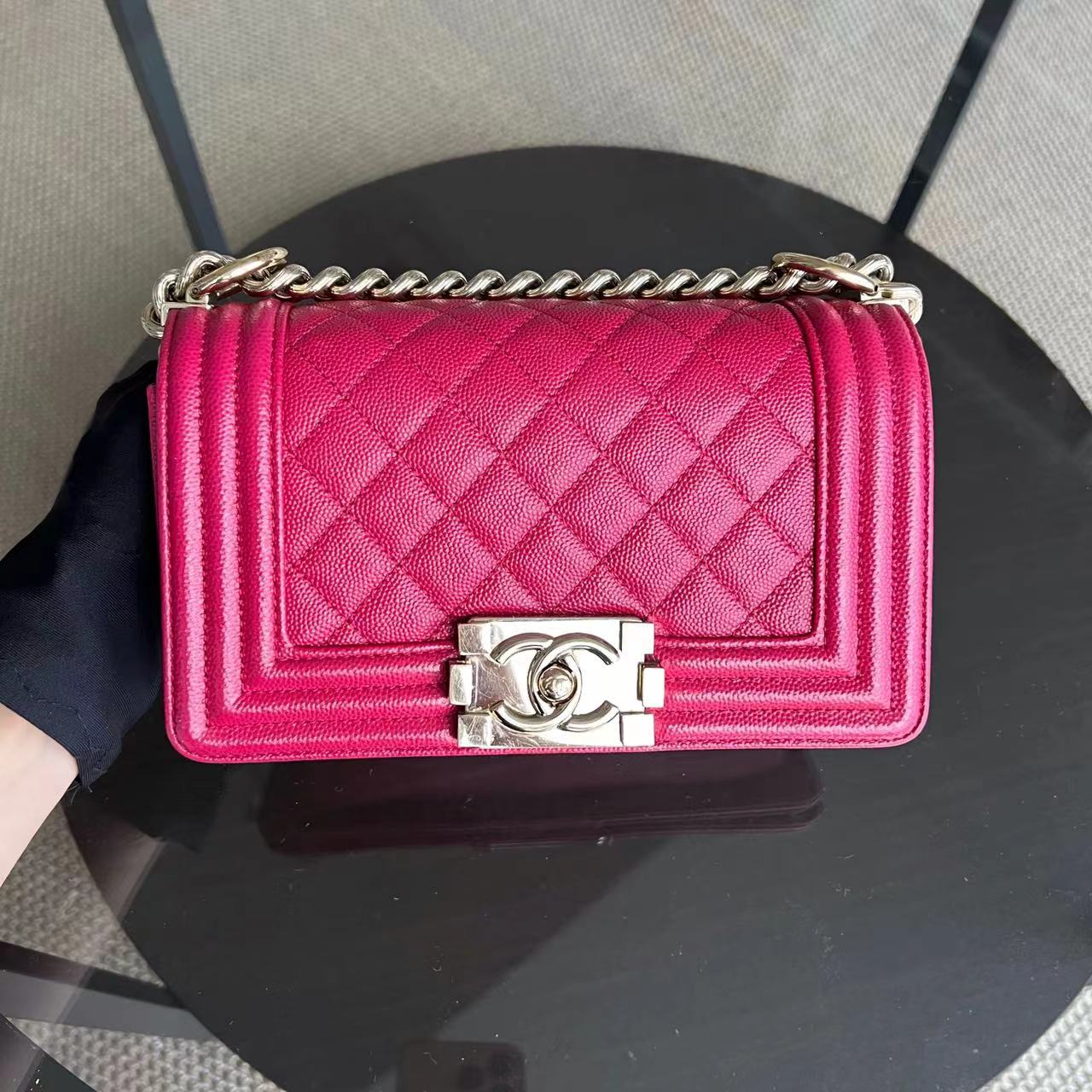 Chanel Caviar Boy Small Quilted Grained Calfskin Hot Pink Golden Hardware - Luxury Evermore