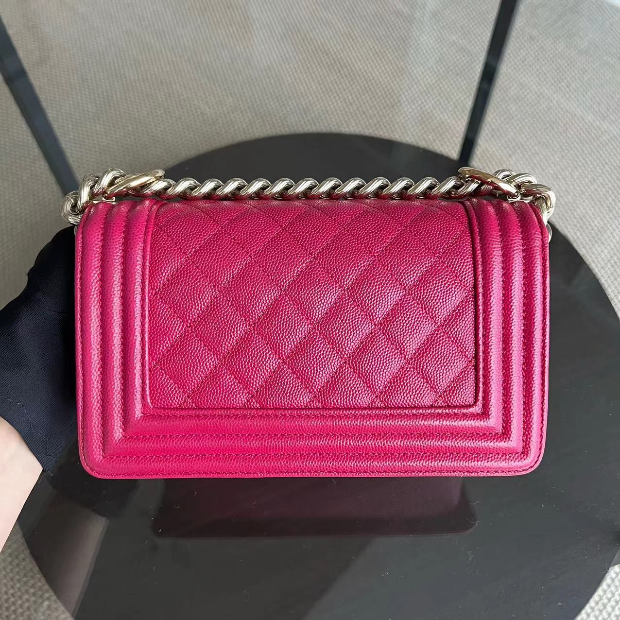 Chanel Caviar Boy Small Quilted Grained Calfskin Hot Pink Golden Hardware - Luxury Evermore