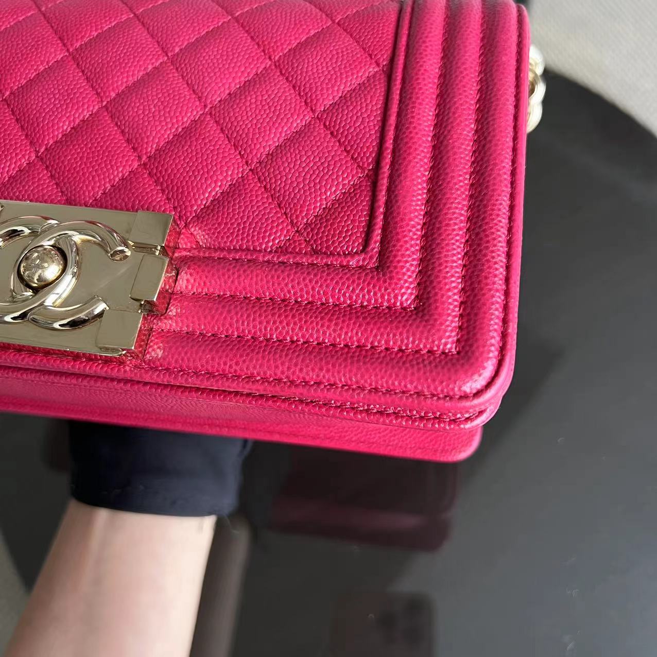 Chanel Caviar Boy Small Quilted Grained Calfskin Hot Pink Golden Hardware - Luxury Evermore