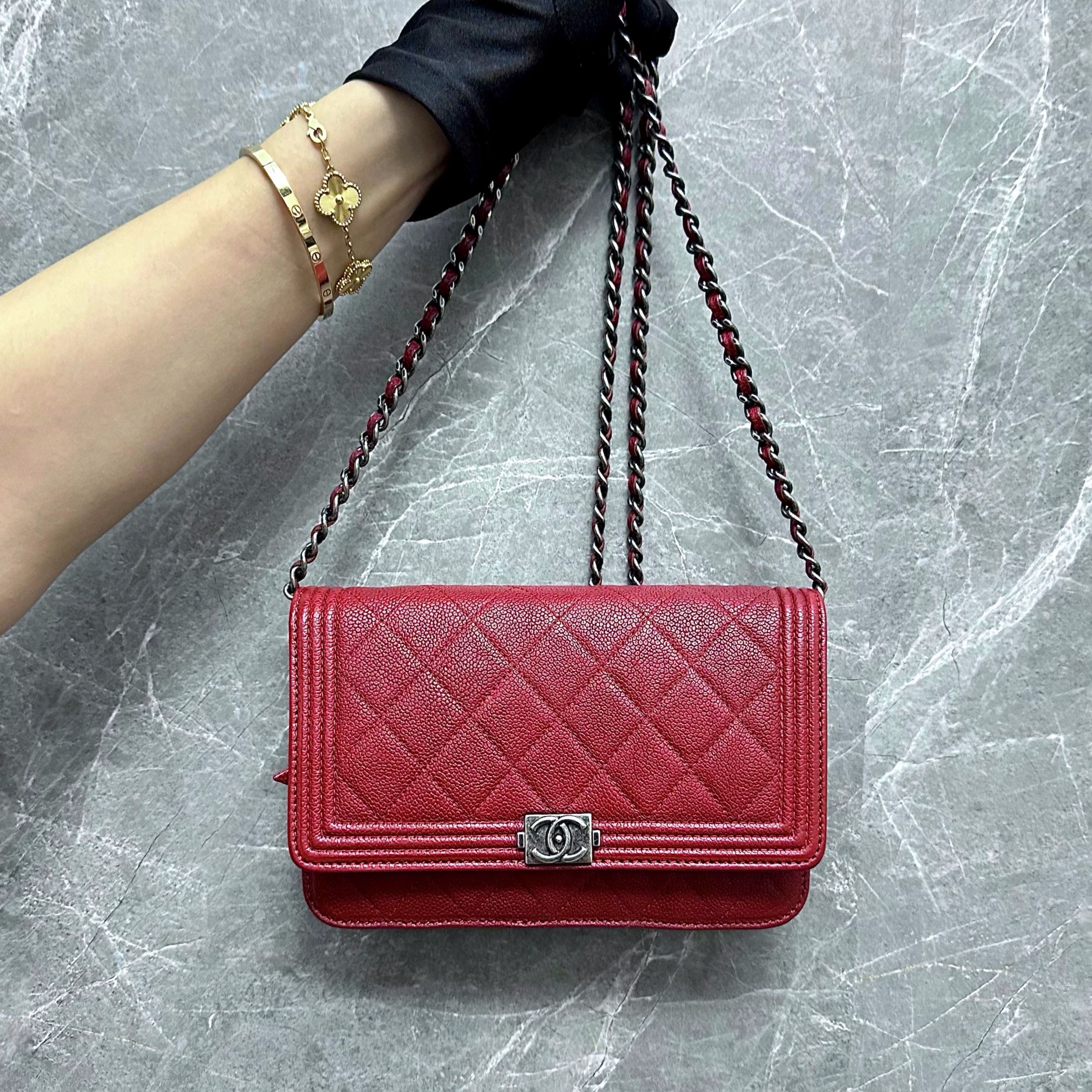 Chanel Caviar Boy WOC Wallet On Chain Red SHW No 22 - Luxury Evermore