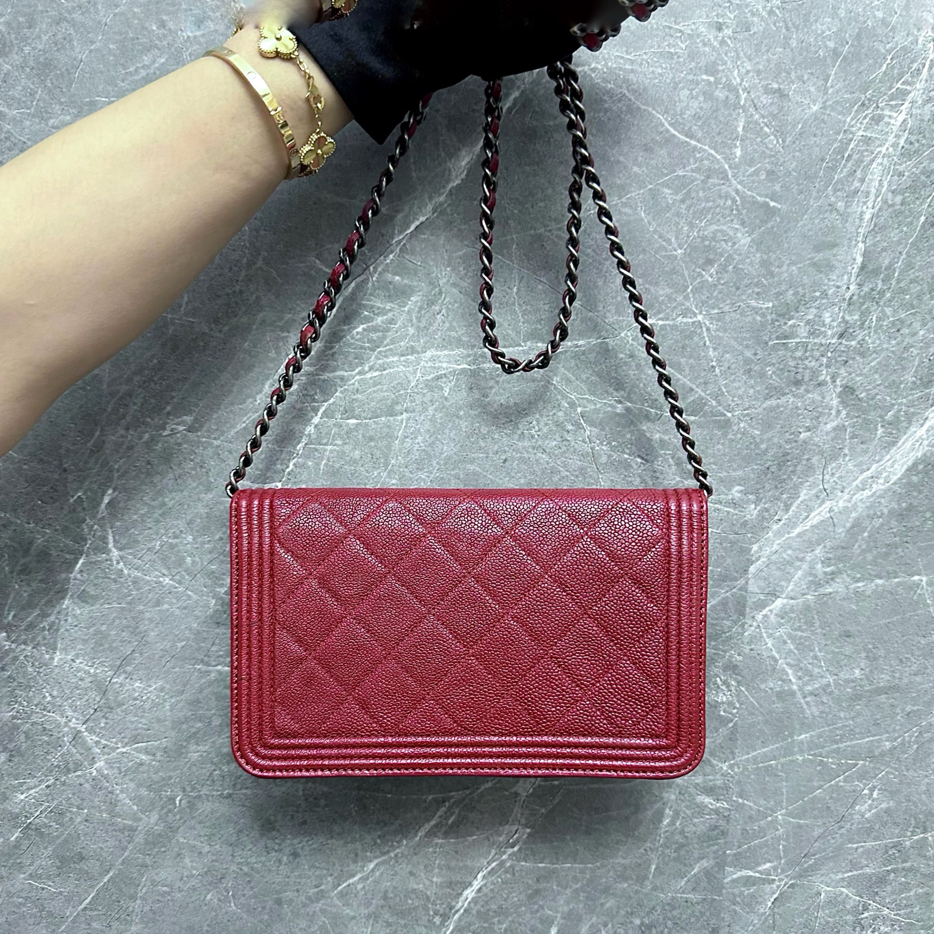 Chanel Caviar Boy WOC Wallet On Chain Red SHW No 22 - Luxury Evermore