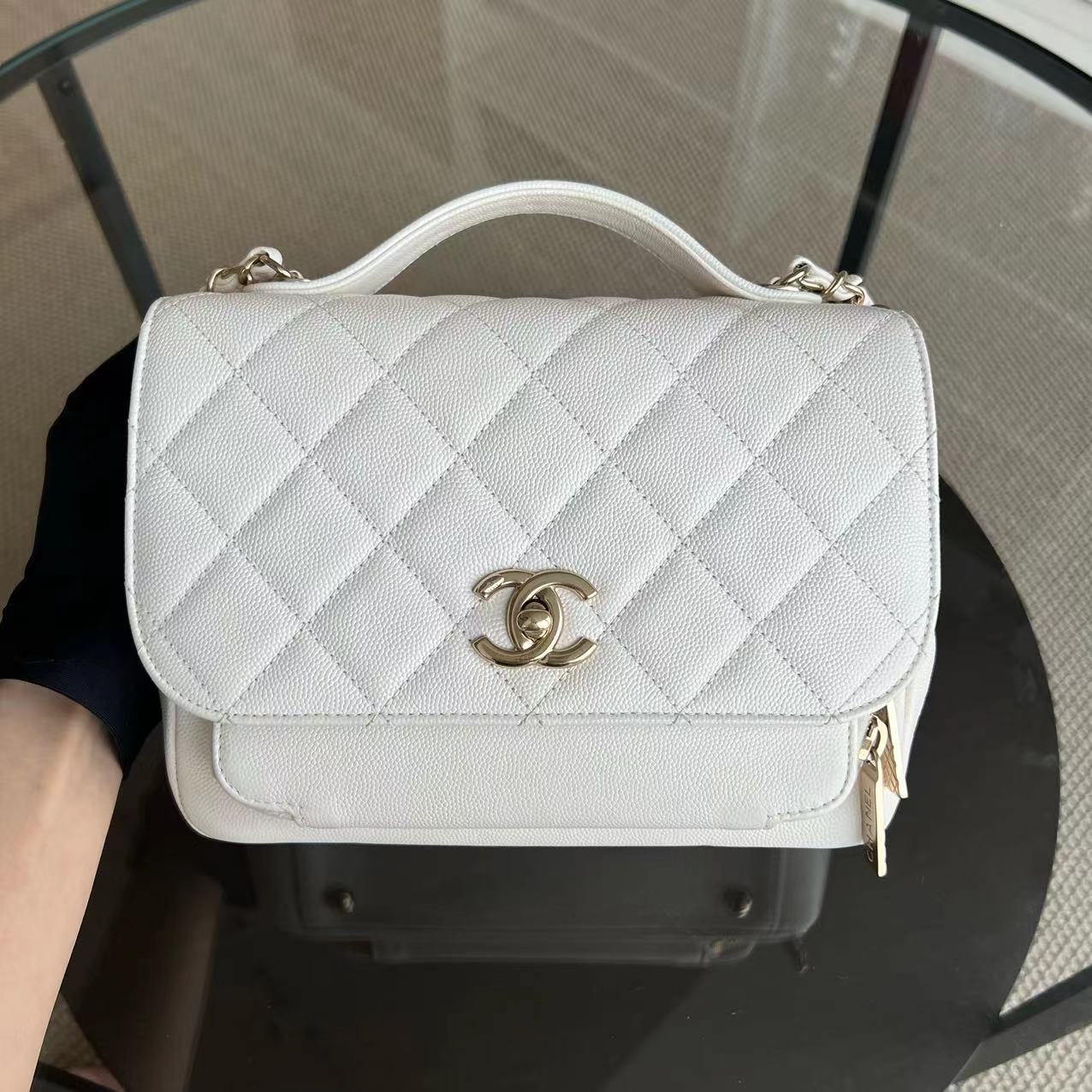 Chanel Caviar Business Affinity Medium White Golden Hardware Series 25 - Luxury Evermore