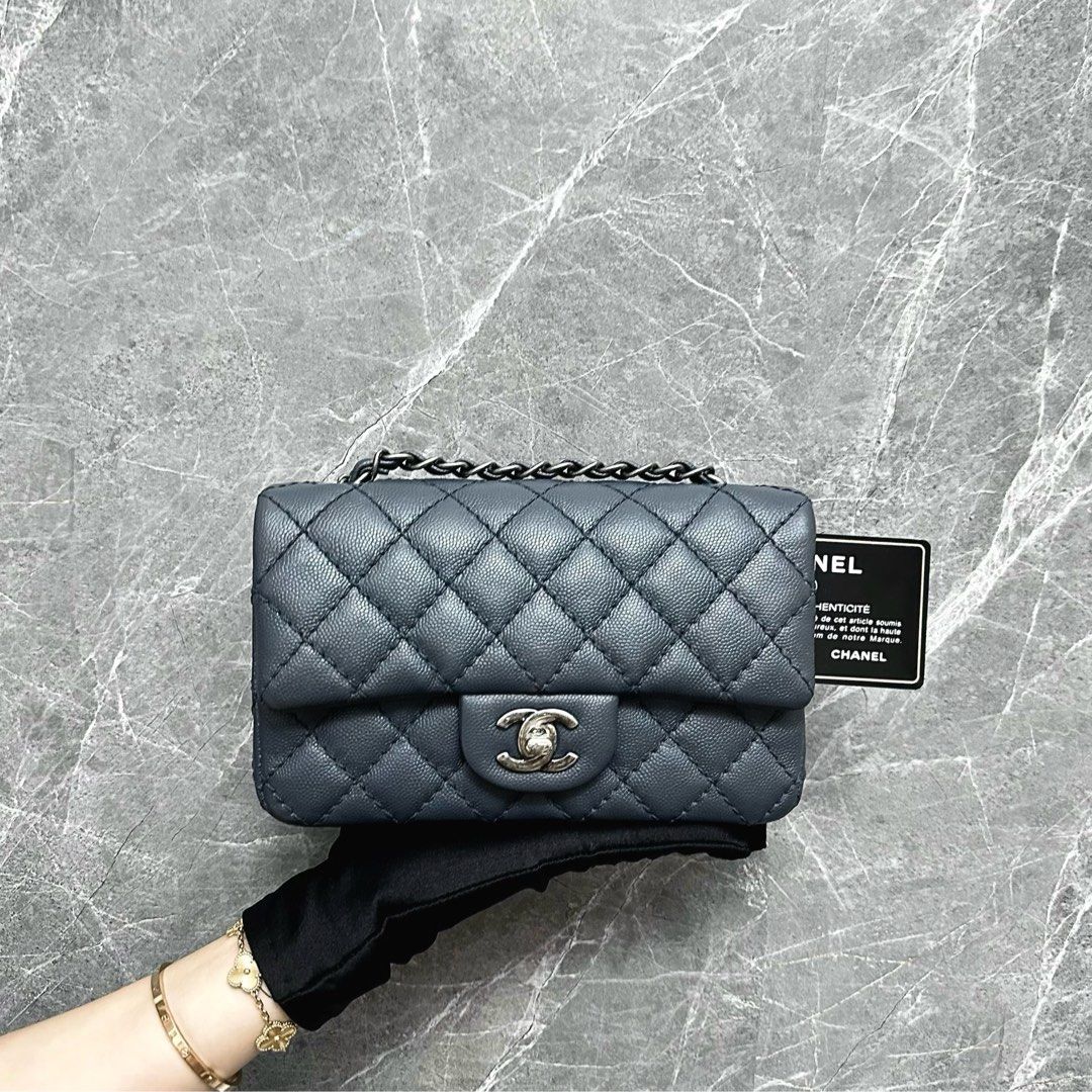 Chanel Caviar Classic Flap Mini Rectangular Dark Grey No23 - Luxury Evermore