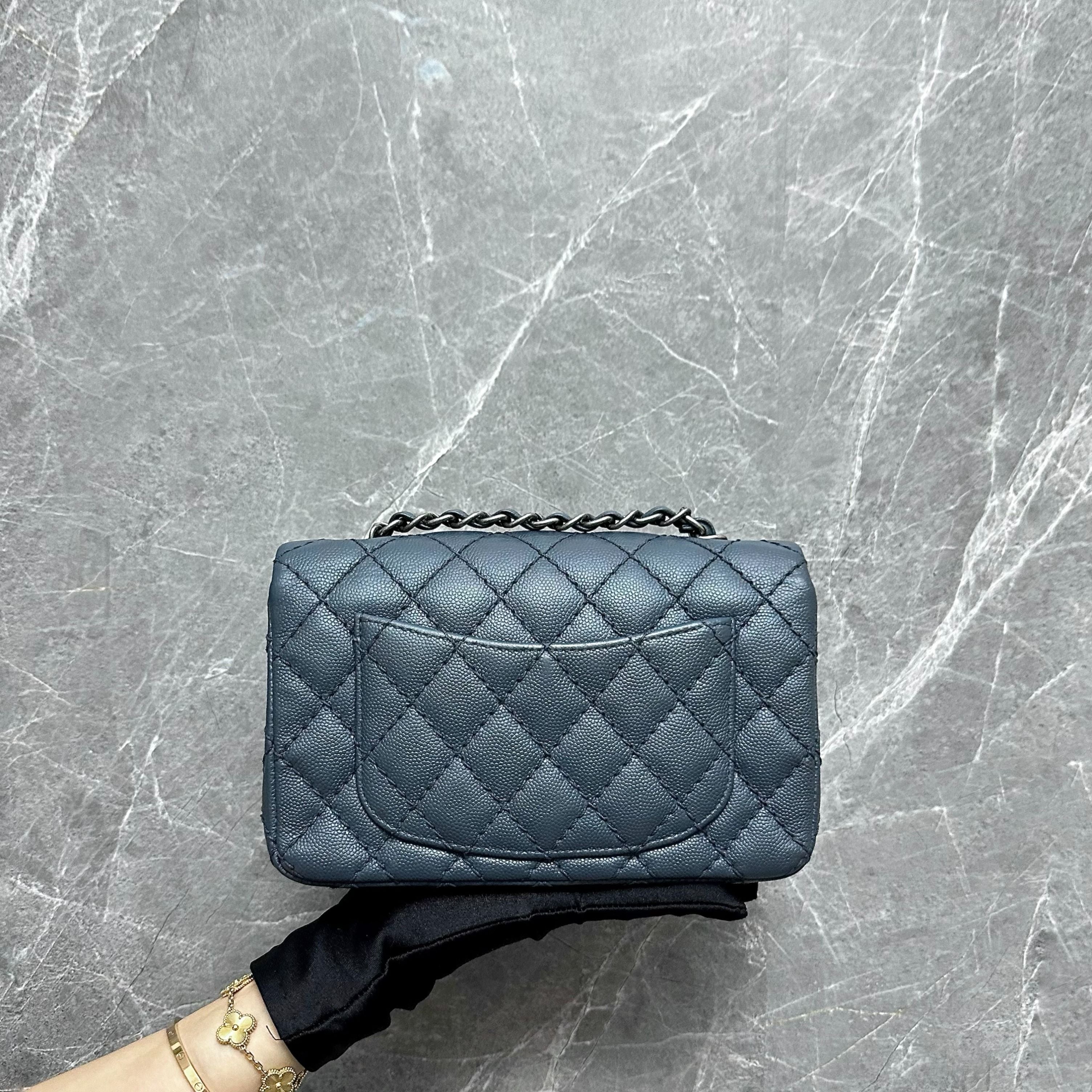 Chanel Caviar Classic Flap Mini Rectangular Dark Grey No23 - Luxury Evermore