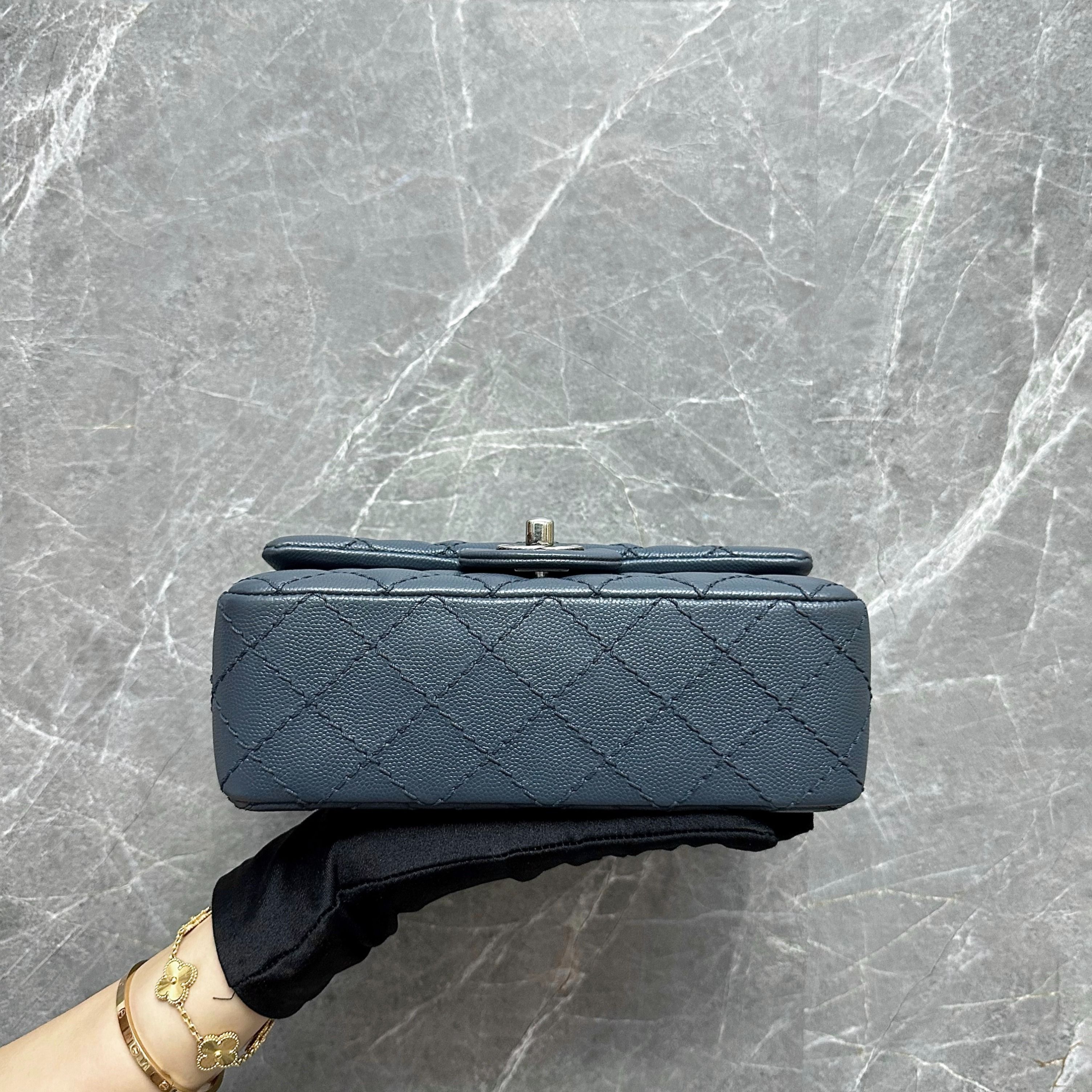 Chanel Caviar Classic Flap Mini Rectangular Dark Grey No23 - Luxury Evermore