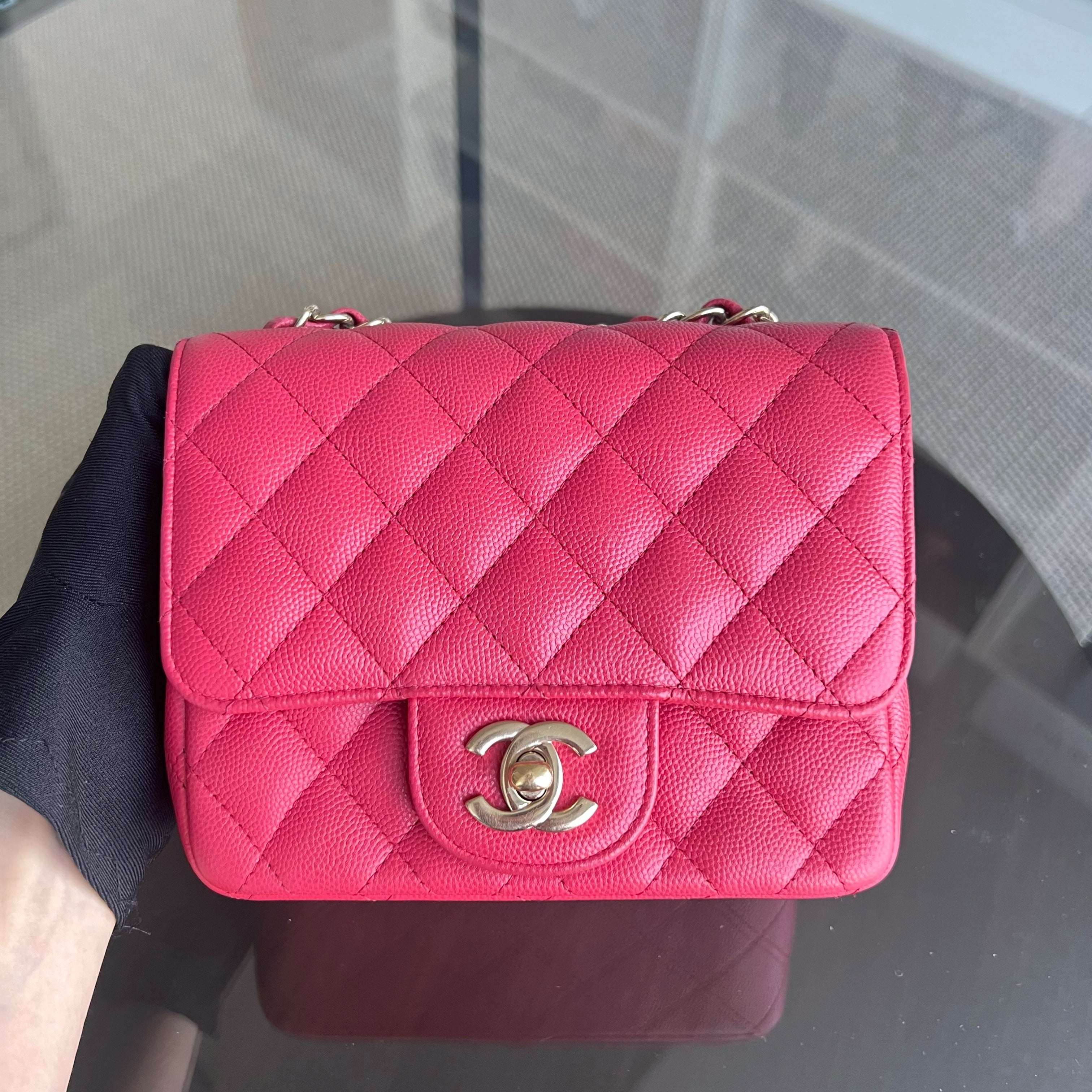 Chanel Caviar Classic Flap Mini Square Quilted Grained Calfskin Red Hot Pink Golden Hardware Series 23 - Luxury Evermore