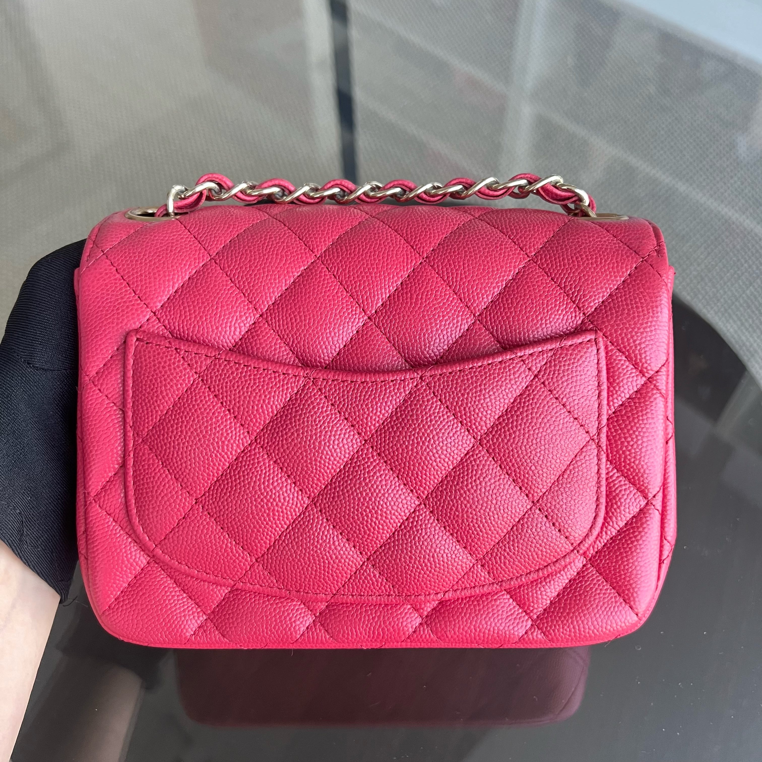 Chanel Caviar Classic Flap Mini Square Quilted Grained Calfskin Red Hot Pink Golden Hardware Series 23 - Luxury Evermore