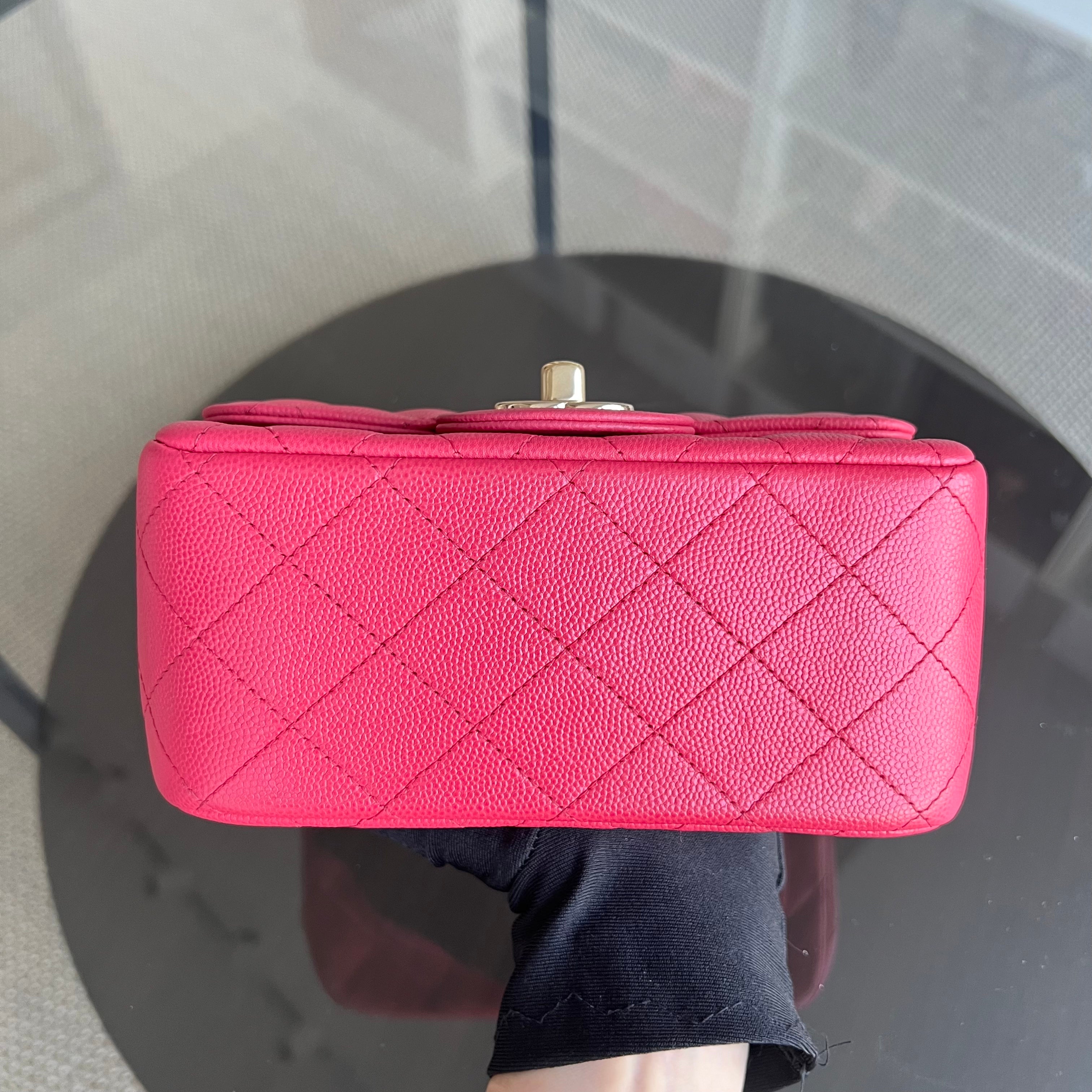 Chanel Caviar Classic Flap Mini Square Quilted Grained Calfskin Red Hot Pink Golden Hardware Series 23 - Luxury Evermore