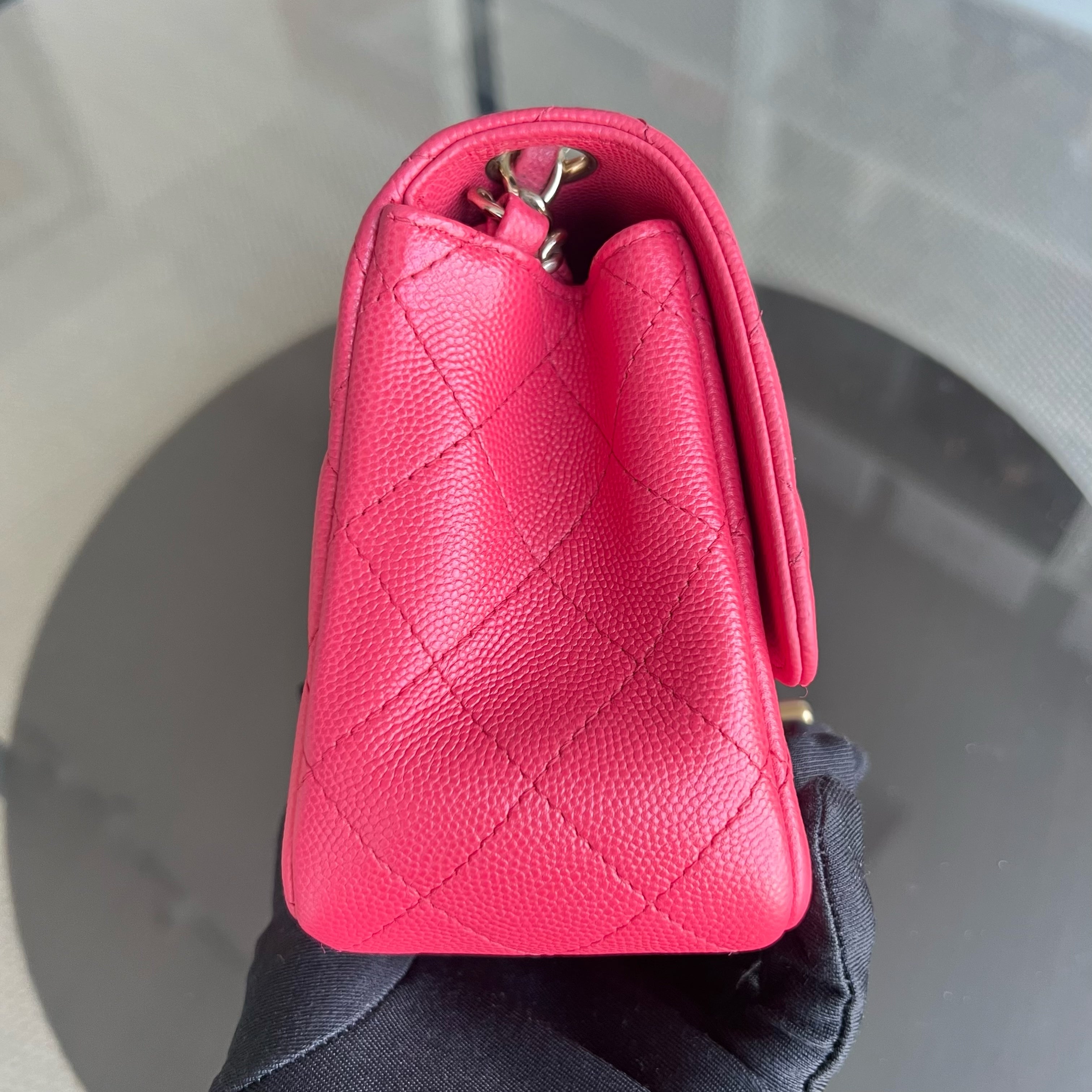 Chanel Caviar Classic Flap Mini Square Quilted Grained Calfskin Red Hot Pink Golden Hardware Series 23 - Luxury Evermore