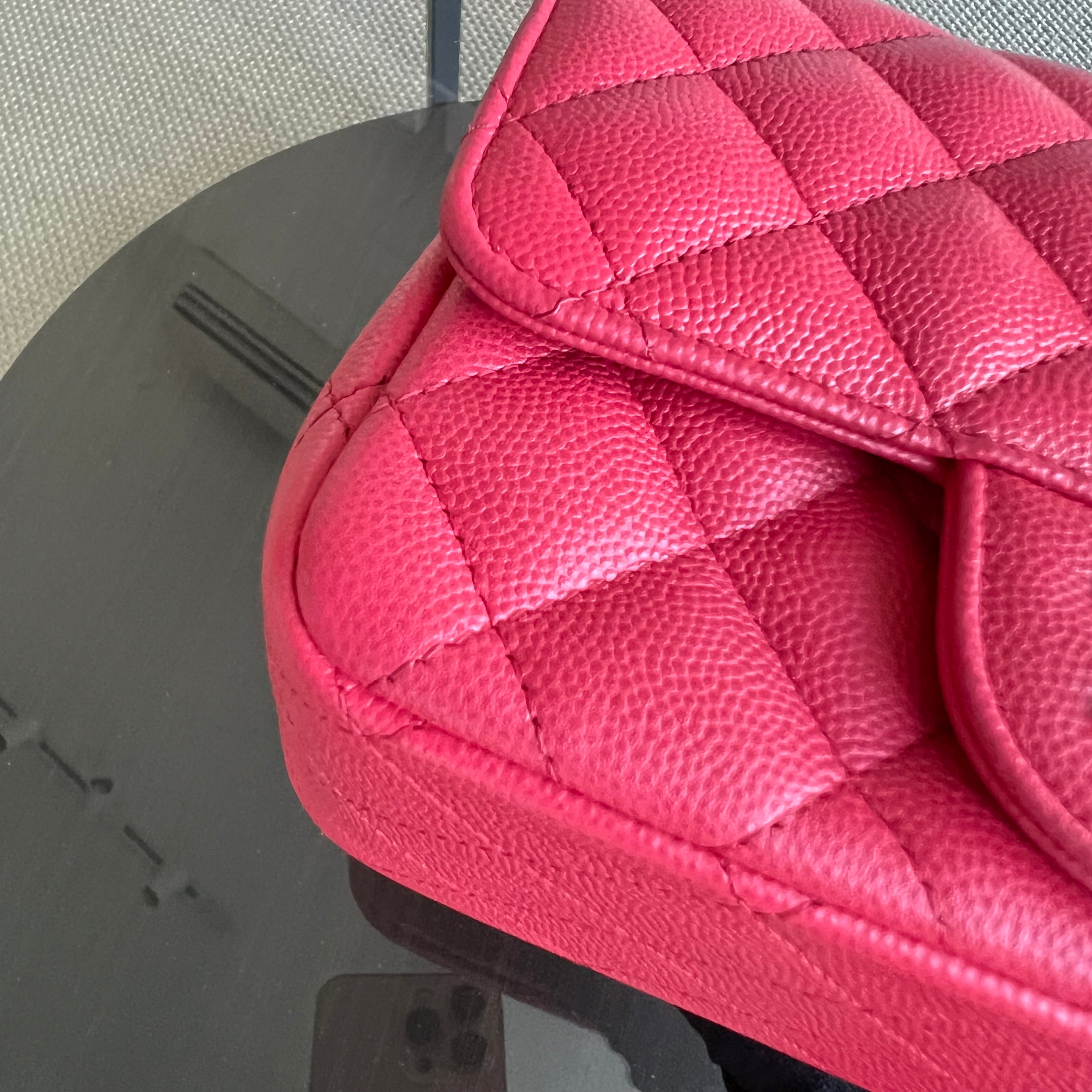 Chanel Caviar Classic Flap Mini Square Quilted Grained Calfskin Red Hot Pink Golden Hardware Series 23 - Luxury Evermore