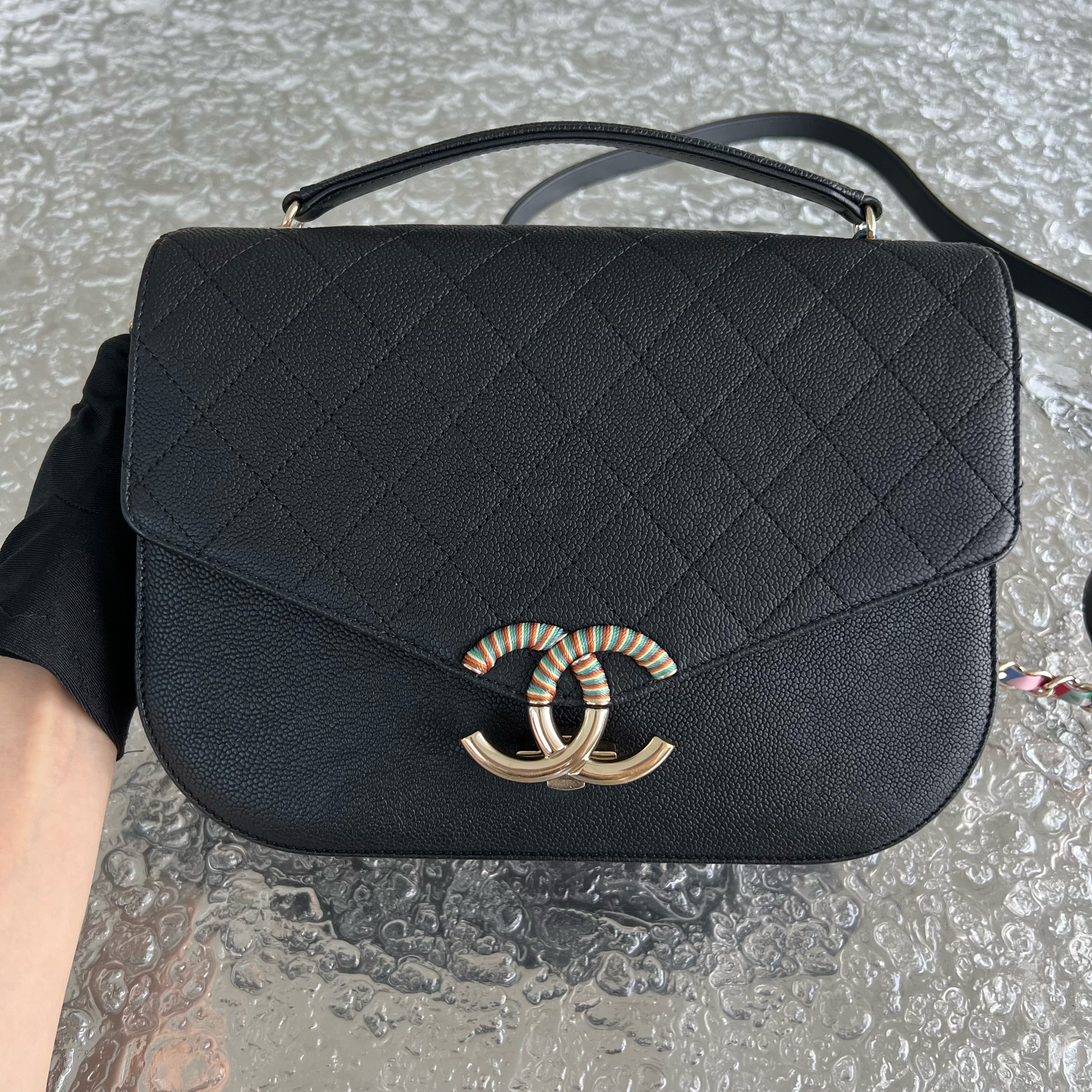 Chanel Caviar Coco Curve Cuba Thread Around Grained Calfskin Black Golden Hardware Series 23 - Luxury Evermore