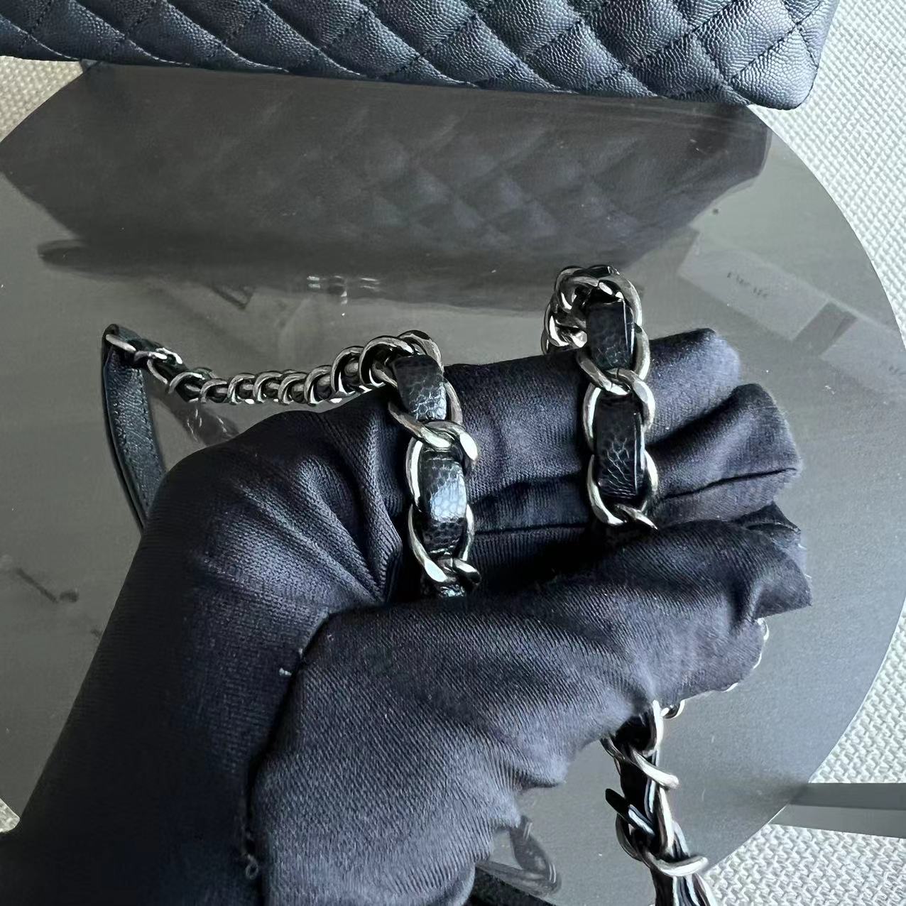 Chanel Caviar Coco Handle Large Quilted Grained Calfskin Black Silver Hardware Series 23 - Luxury Evermore