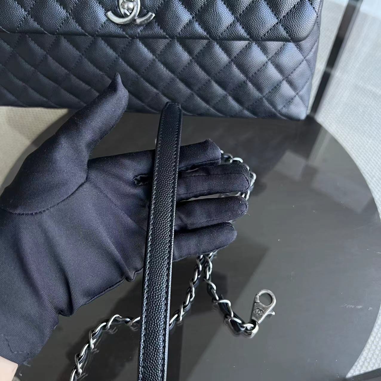 Chanel Caviar Coco Handle Large Quilted Grained Calfskin Black Silver Hardware Series 23 - Luxury Evermore