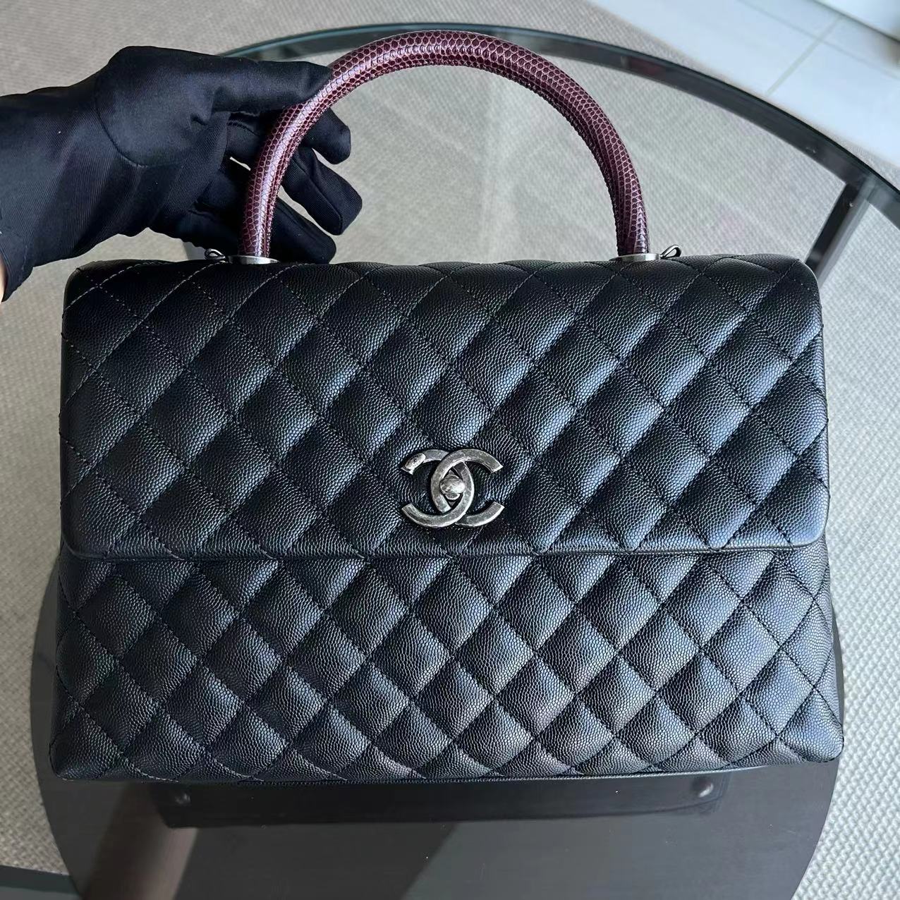 Chanel Caviar Coco Handle Large Quilted Grained Calfskin Black Silver Hardware Series 23 - Luxury Evermore