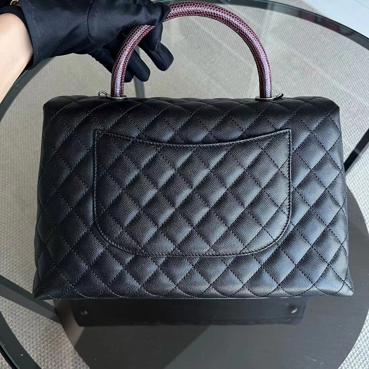 Chanel Caviar Coco Handle Large Quilted Grained Calfskin Black Silver Hardware Series 23 - Luxury Evermore