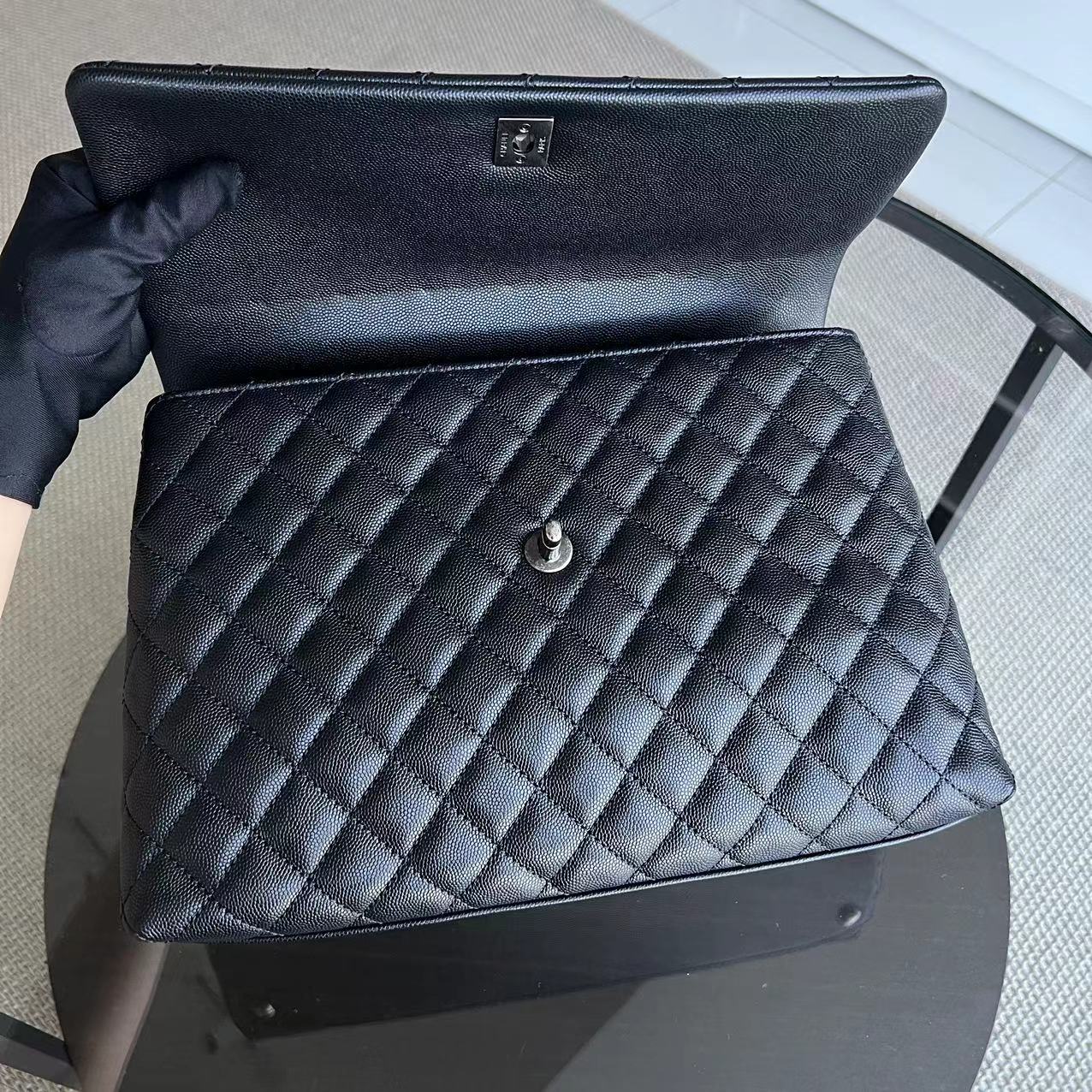 Chanel Caviar Coco Handle Large Quilted Grained Calfskin Black Silver Hardware Series 23 - Luxury Evermore