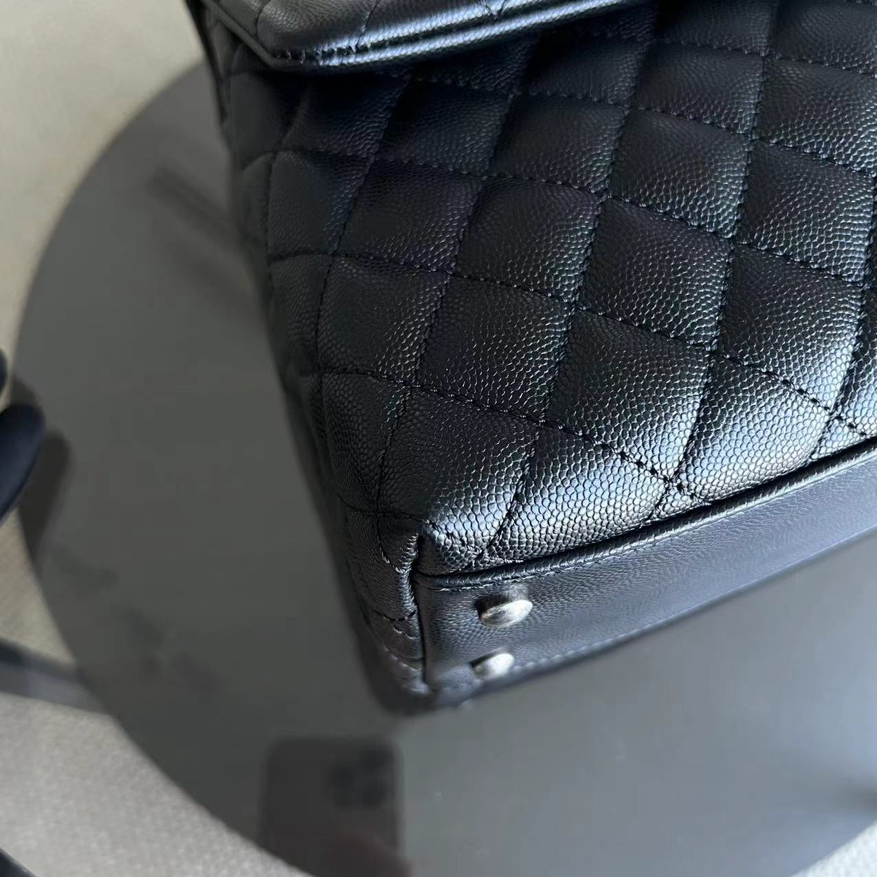 Chanel Caviar Coco Handle Large Quilted Grained Calfskin Black Silver Hardware Series 23 - Luxury Evermore