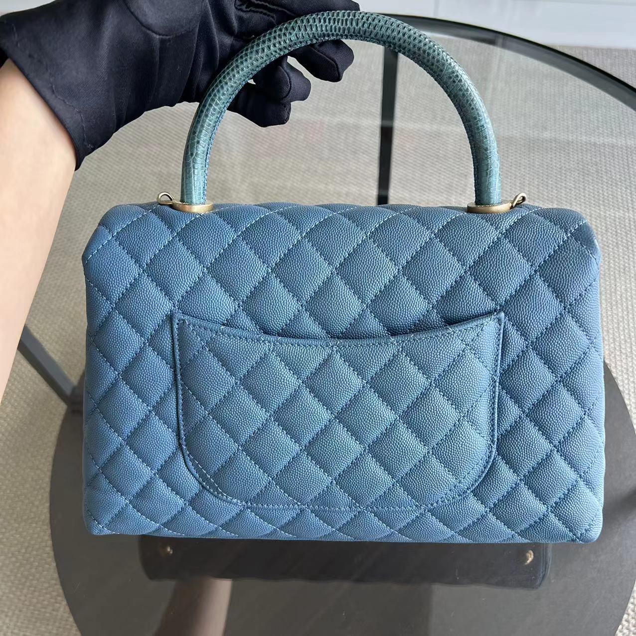 Chanel Caviar Coco Handle Medium Quilted Calfskin Blue Golden Hardware Series 26 - Luxury Evermore