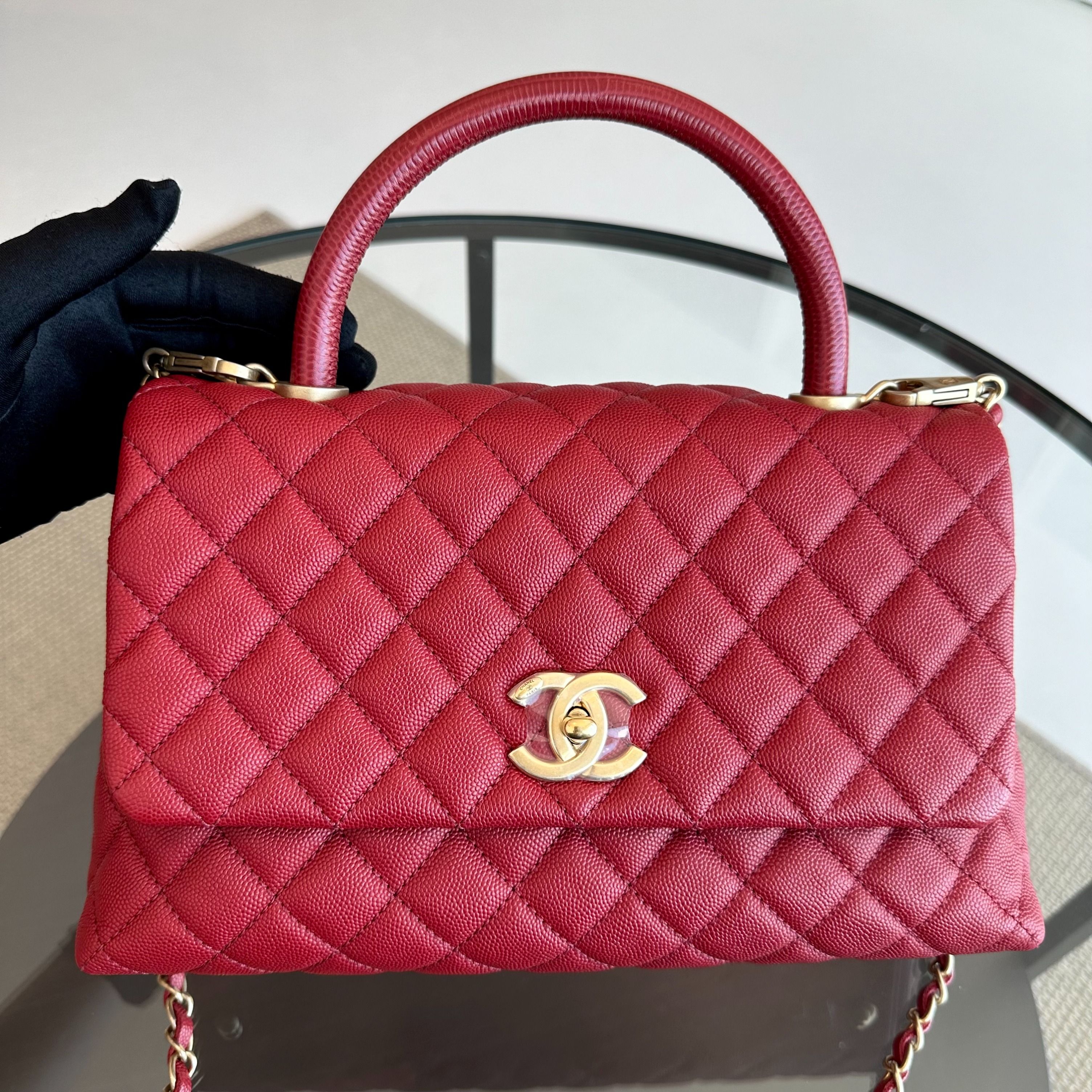 Chanel Caviar Coco Handle Medium Quilted Red 2020 GHW No 28 - Luxury Evermore