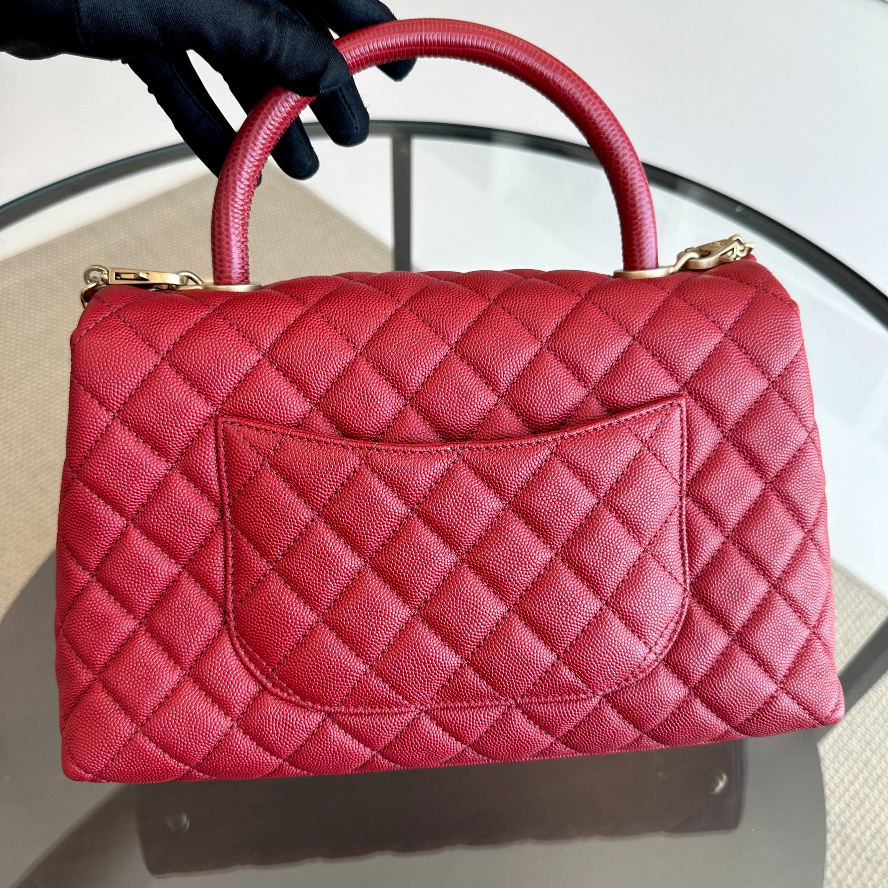 Chanel Caviar Coco Handle Medium Quilted Red 2020 GHW No 28 - Luxury Evermore