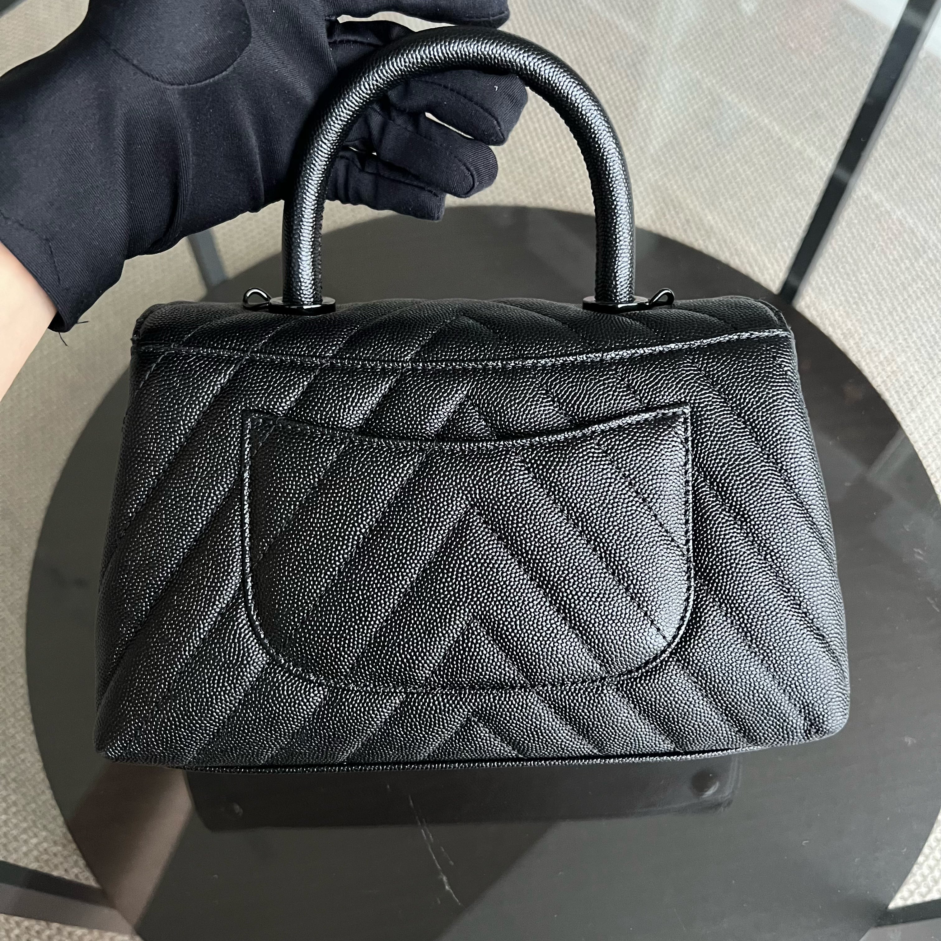 Chanel Caviar Coco Handle Small Chevron Grained Calfskin Black Black Hardware Series 26 - Luxury Evermore