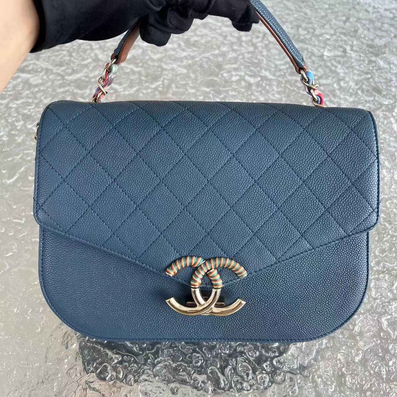 Chanel Caviar Cuba Medium Coco Curve Quilted Grained Calfskin Blue Cross Body Golden Hardware Series 23 - Luxury Evermore