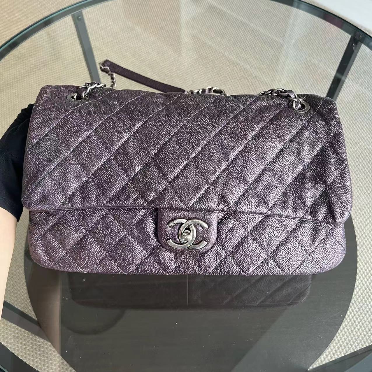 Chanel Caviar Easy Flap Jumbo 30CM Quilted Calfskin Purple RSHW No 16 - Luxury Evermore